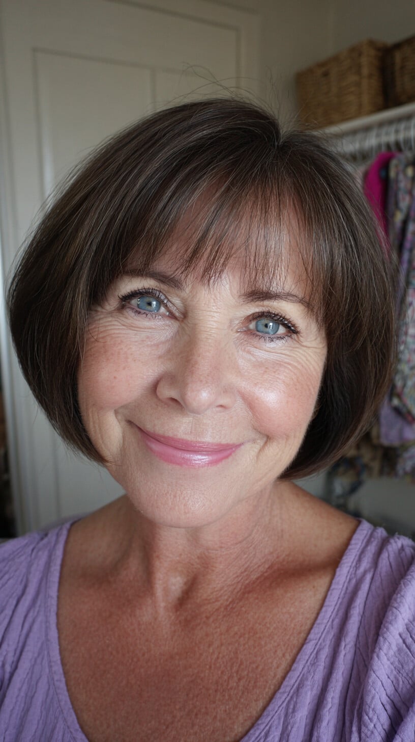 Classic Brunette Bob with Wispy Fringe