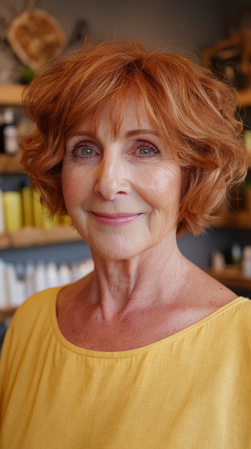 Copper Wavy Bob with Curtain Fringe