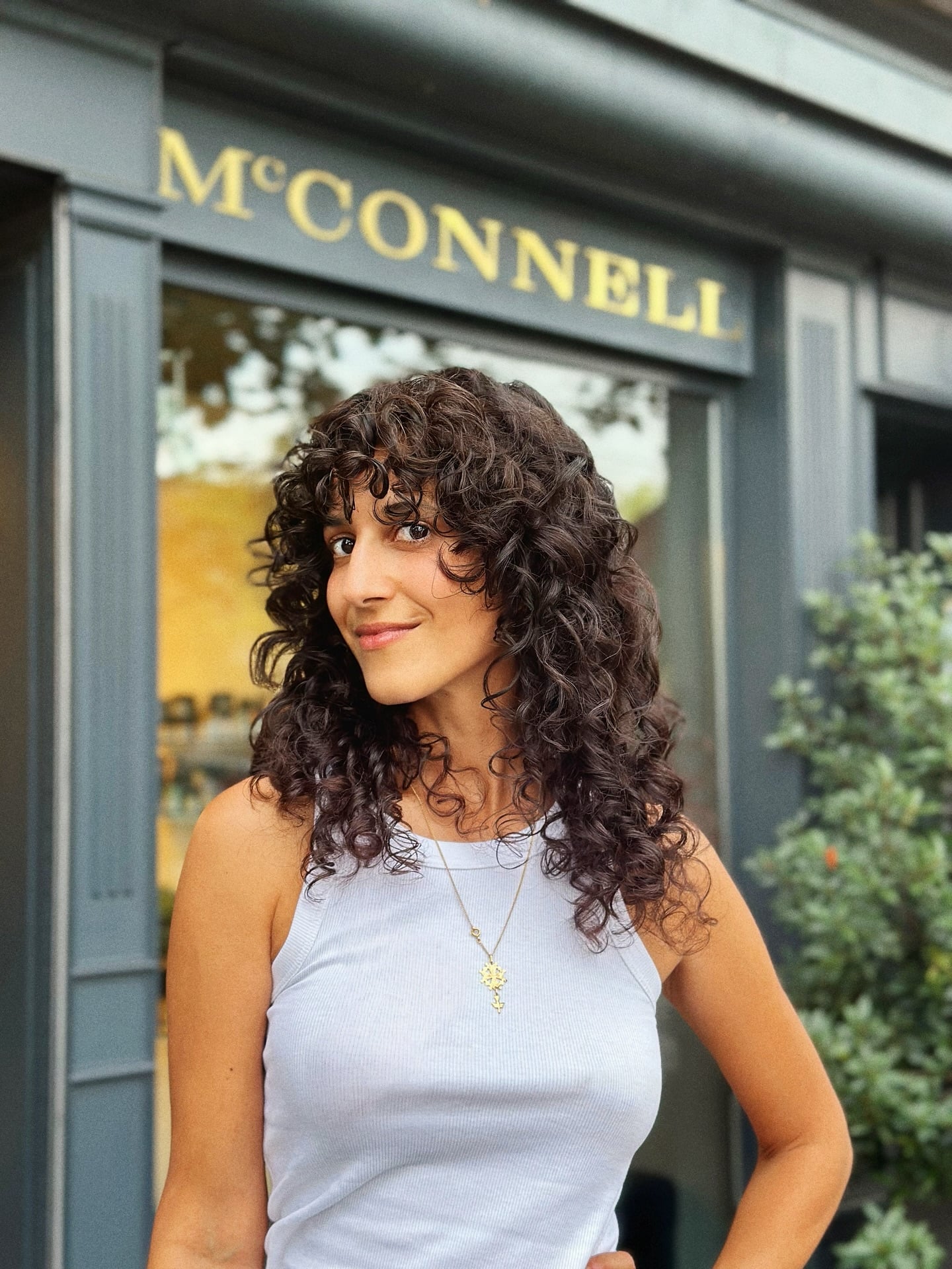 Dark Brunette Curly Wolf with Rounded Bangs