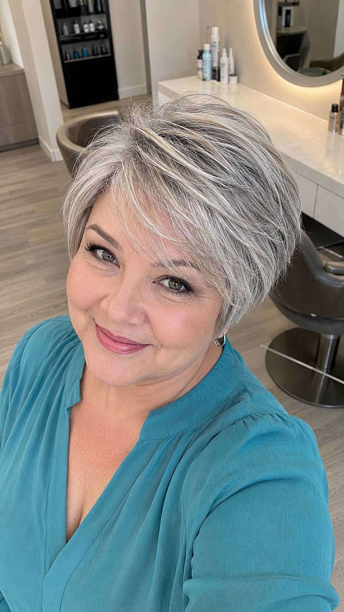 Silver and platinum layered pixie with height at the crown