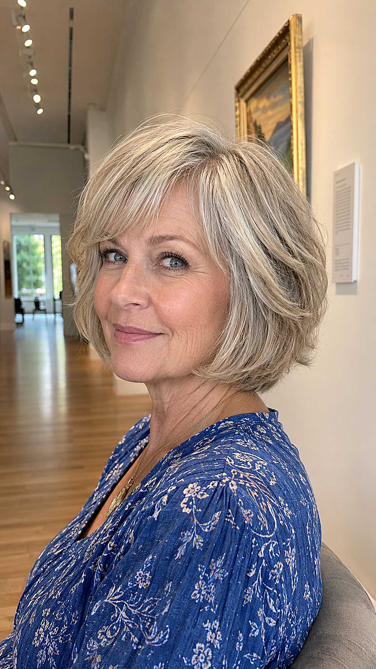 Flipped Blonde Jaw Bob with Dimensional Lowlights and Soft Bangs