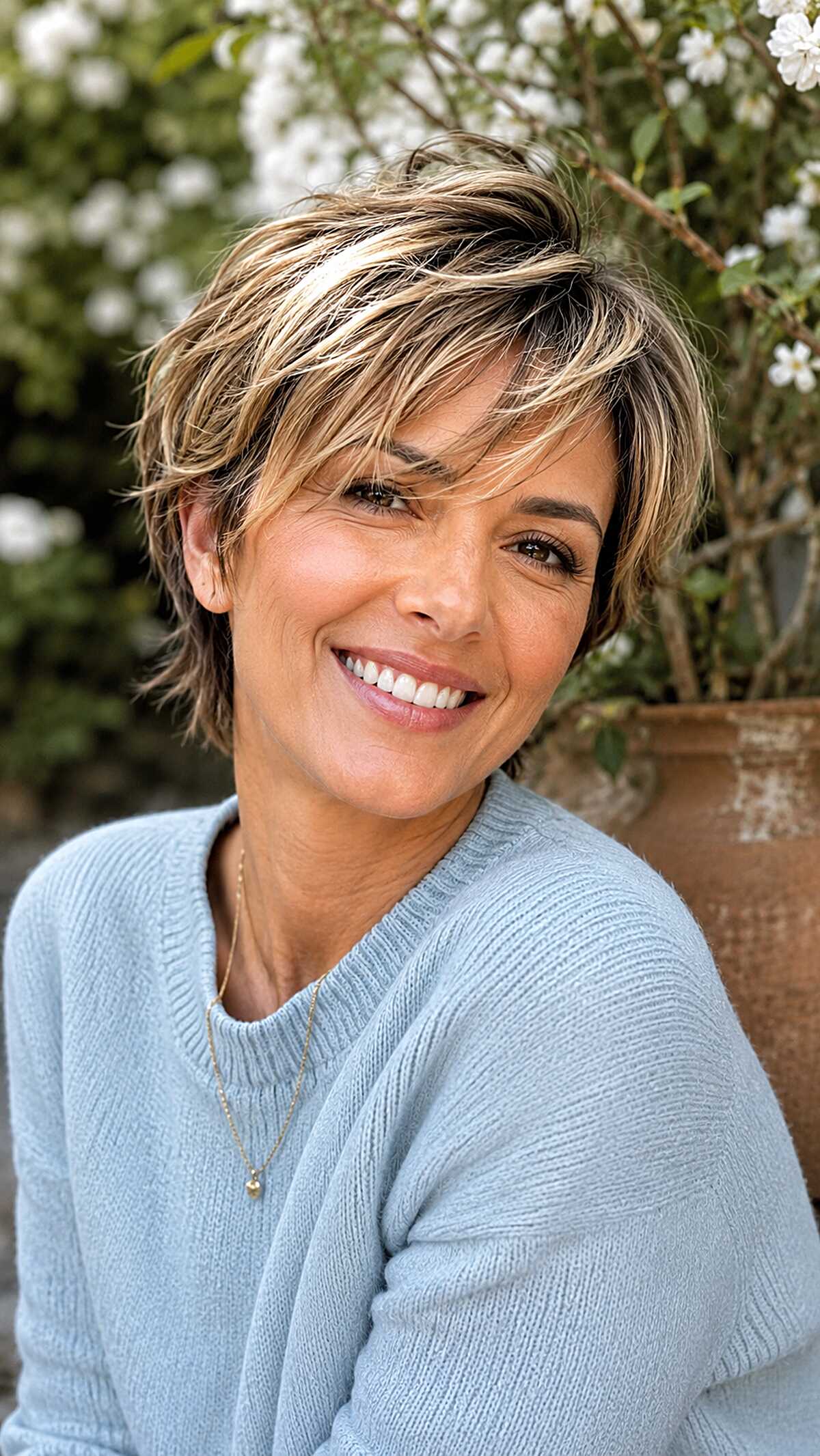 Flippy Layered Crop with Blonde Foil Highlights