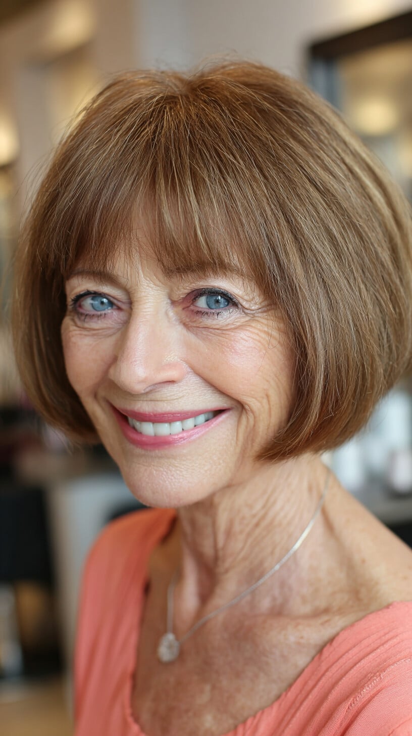 Honey Blonde Graduated Bob with Full Fringe