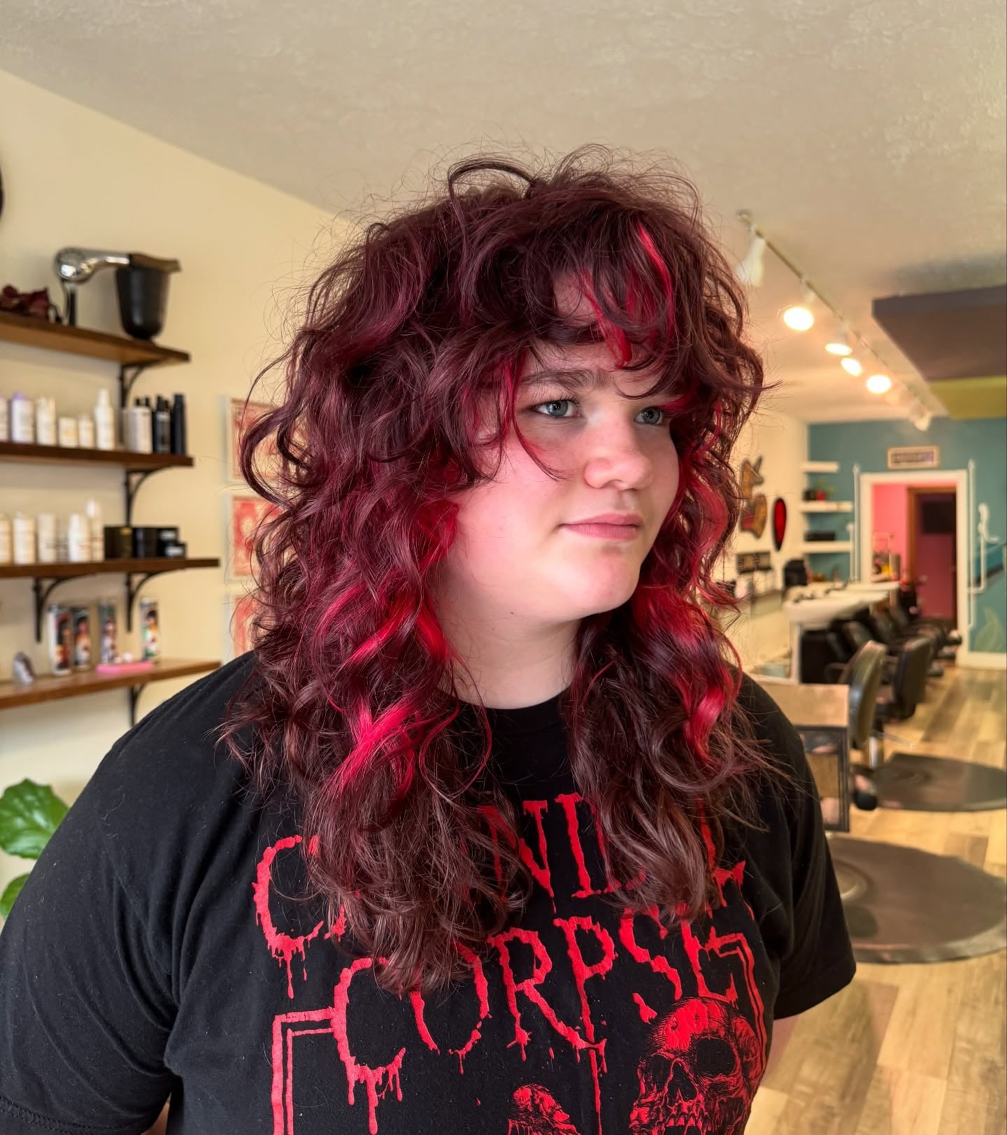 Hot Pink Peekaboo Pieces on a Dark Curly Wolf
