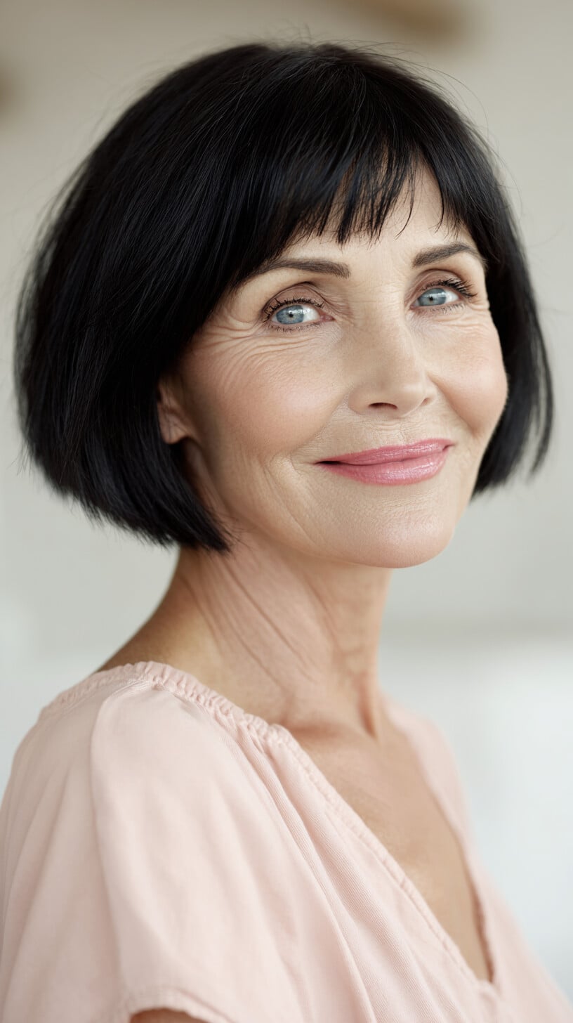 Jet Black Rounded Bob with Piecey Micro Fringe