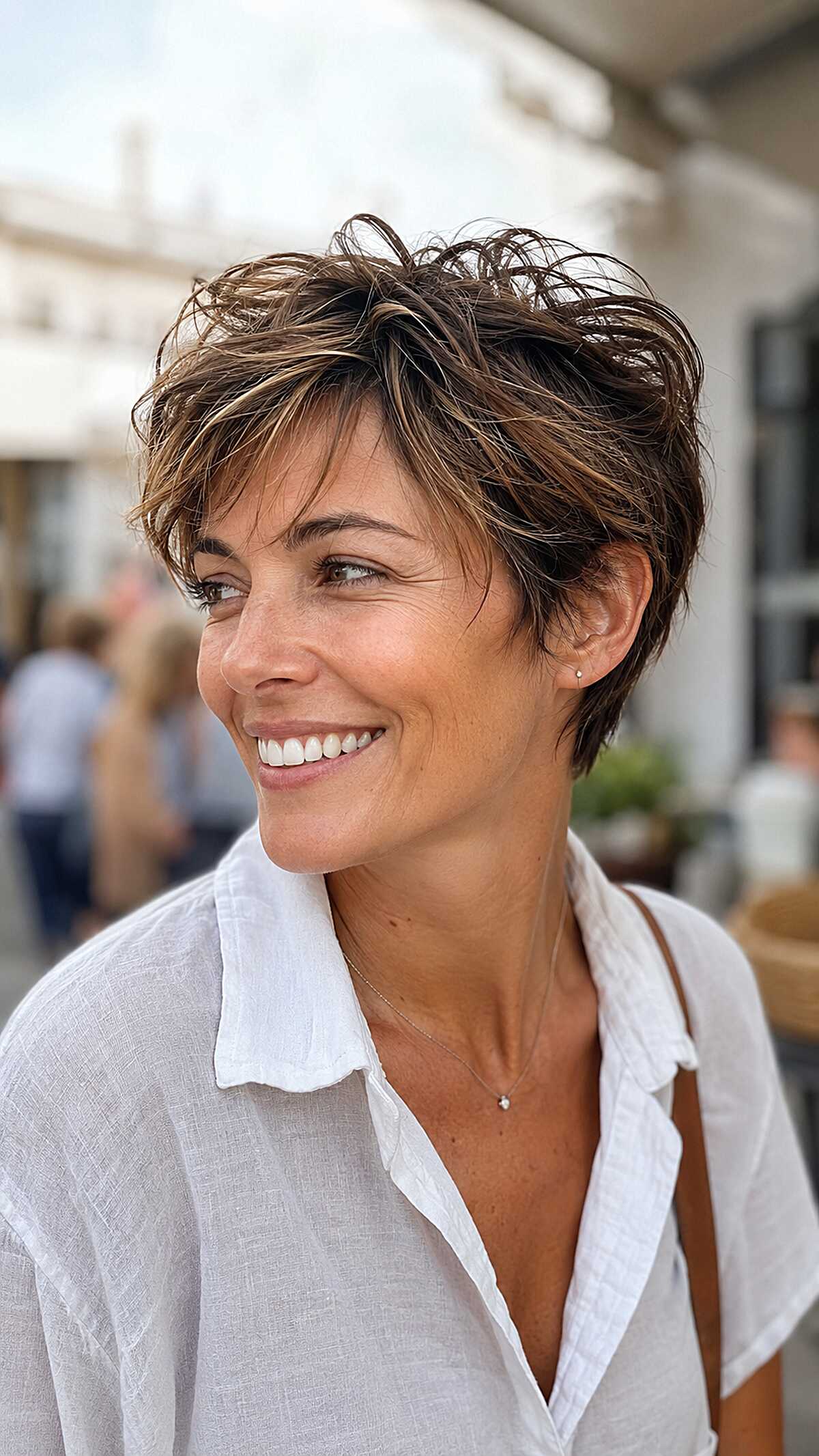 Messy Brunette Pixie with Sandy Lowlight Dimension