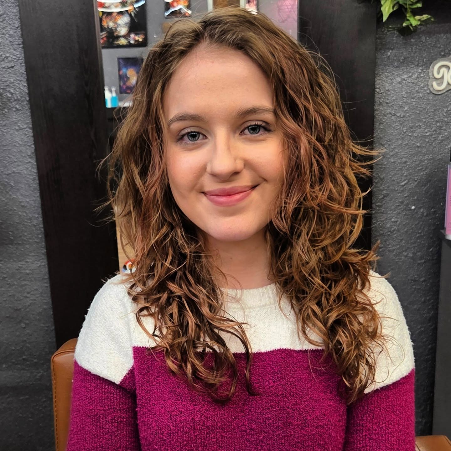Mid-Length Tawny Curly Wolf with Soft Center Part