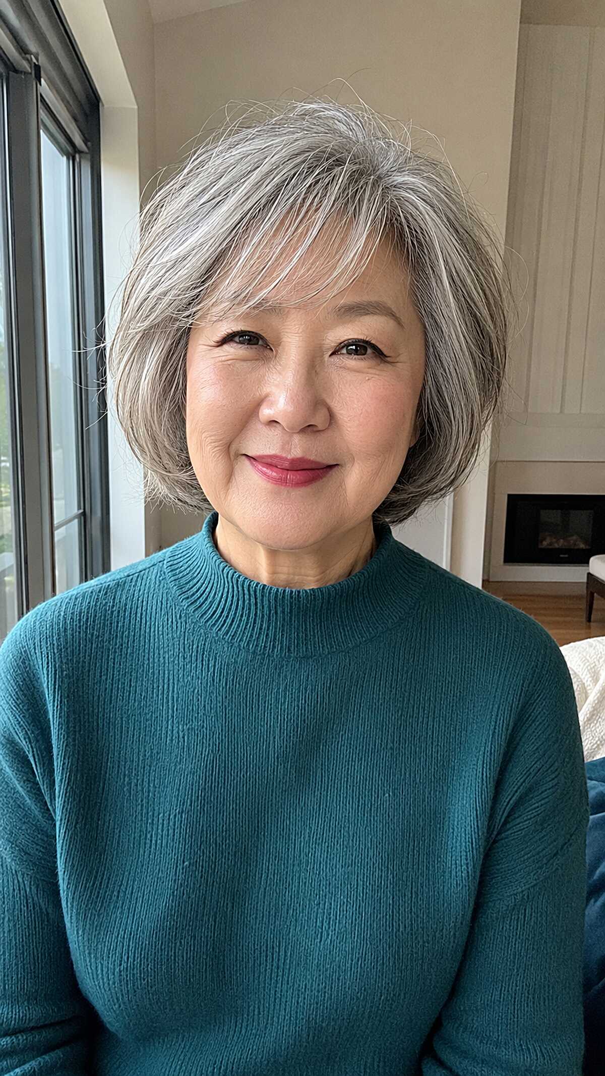 Natural Silver Jaw Bob with Soft Layered Sweep