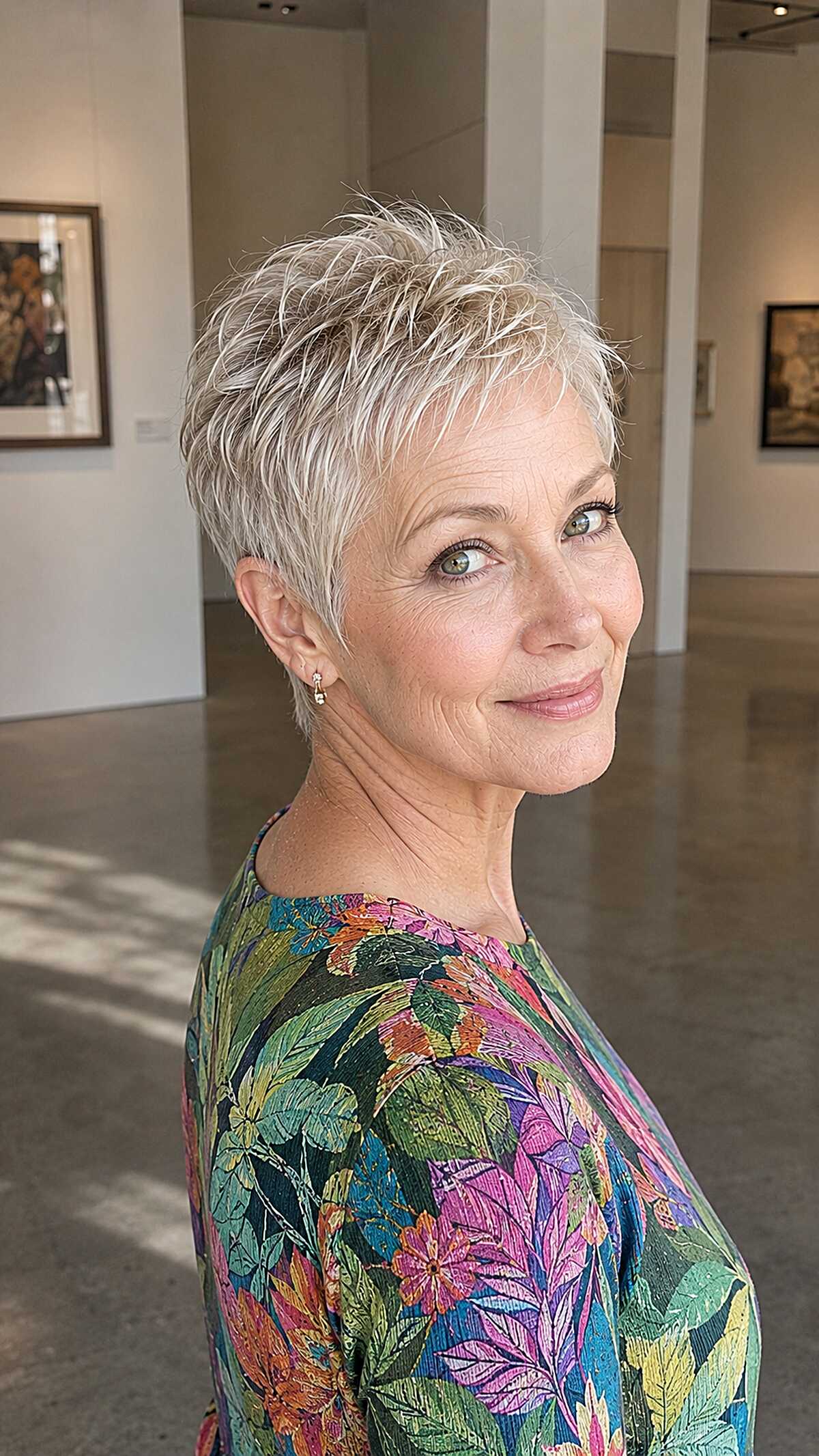 Platinum white textured micro pixie with piecey top