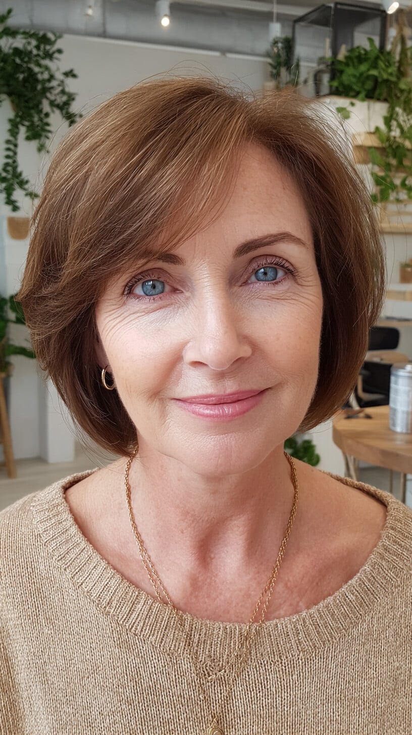 Rounded Chestnut Bob with Deep Side Part