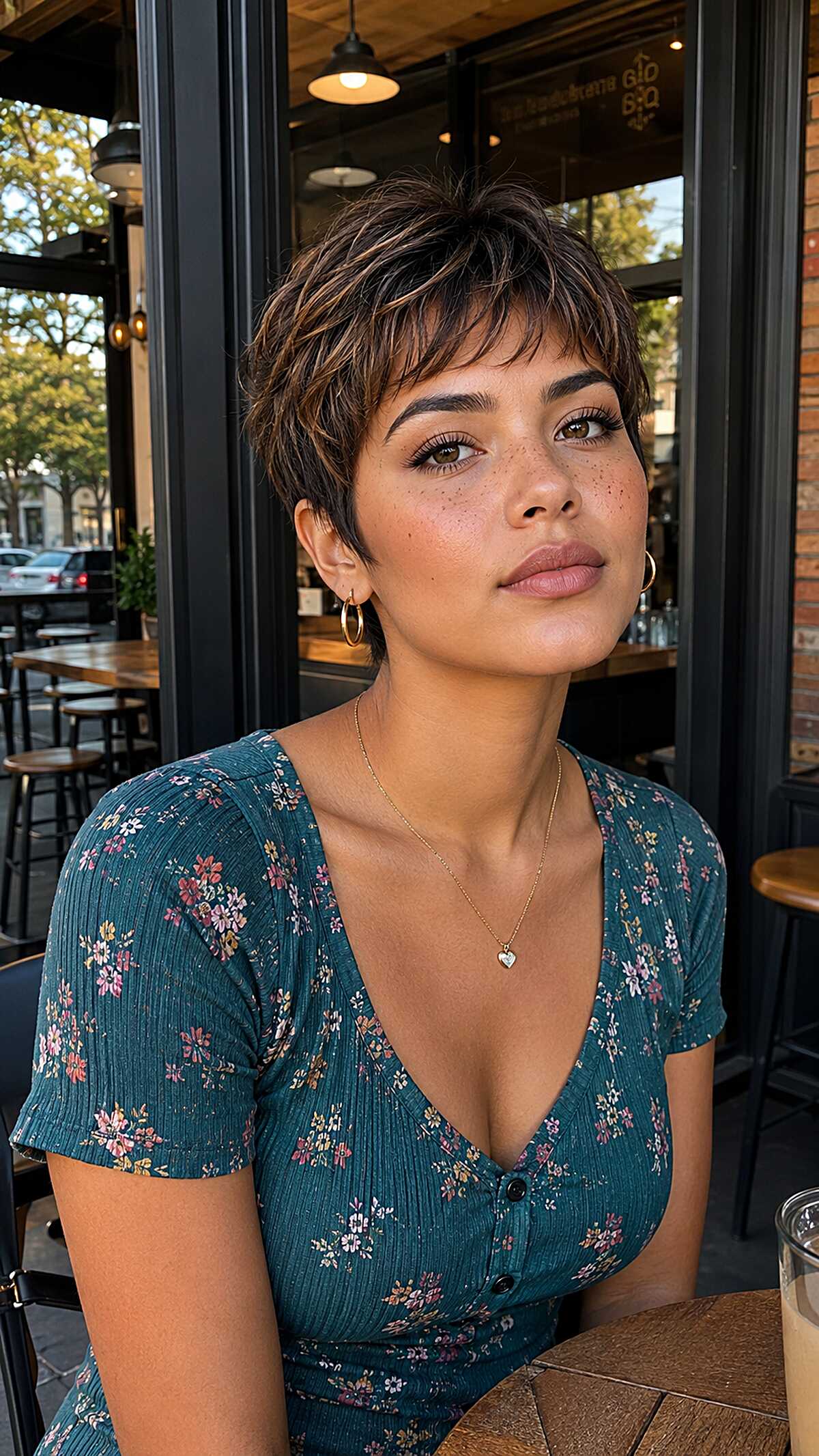 Shaggy brunette micro pixie with choppy textured fringe
