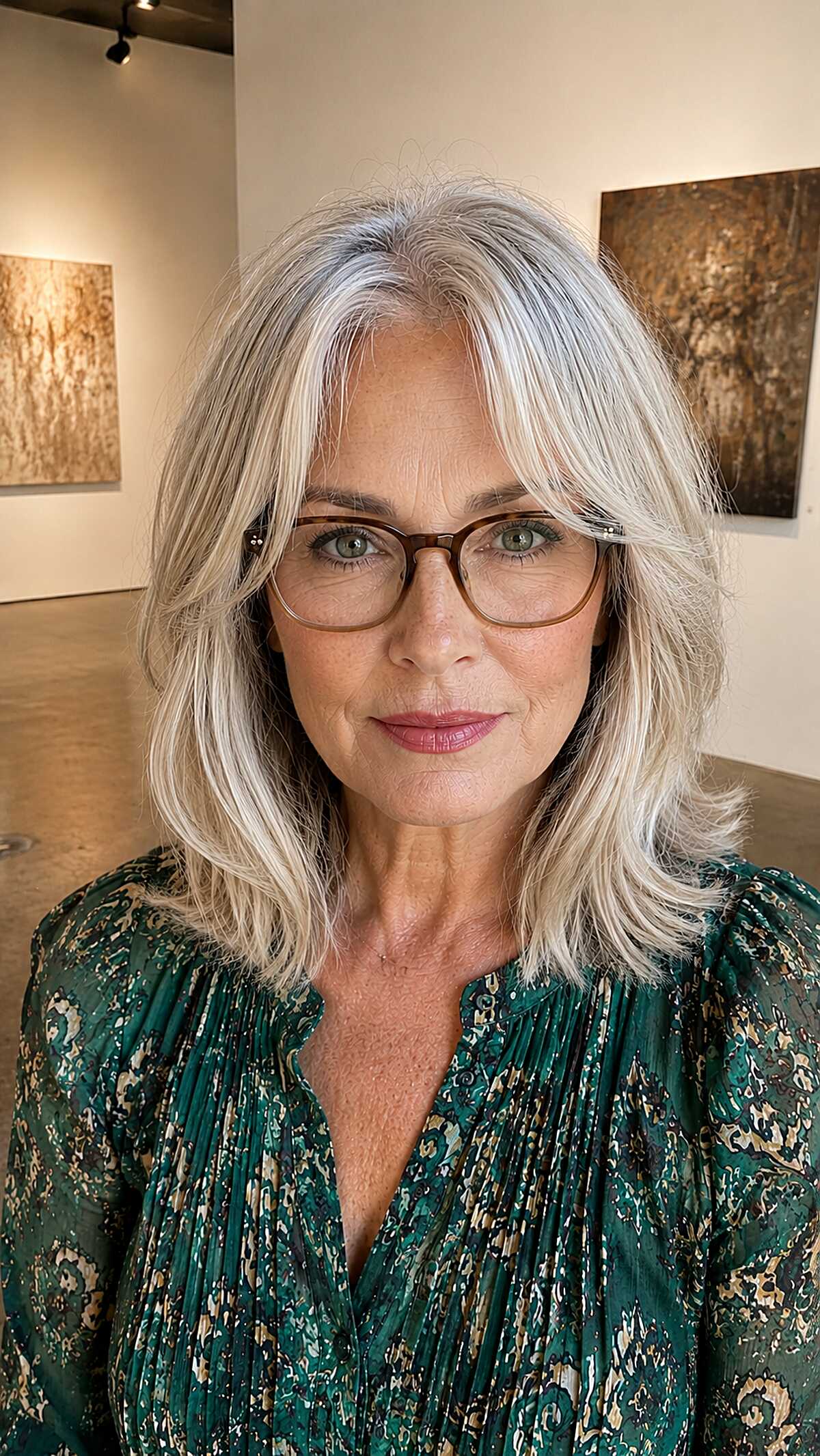 Silver Blonde Lob with Curtain Layers and Natural Movement