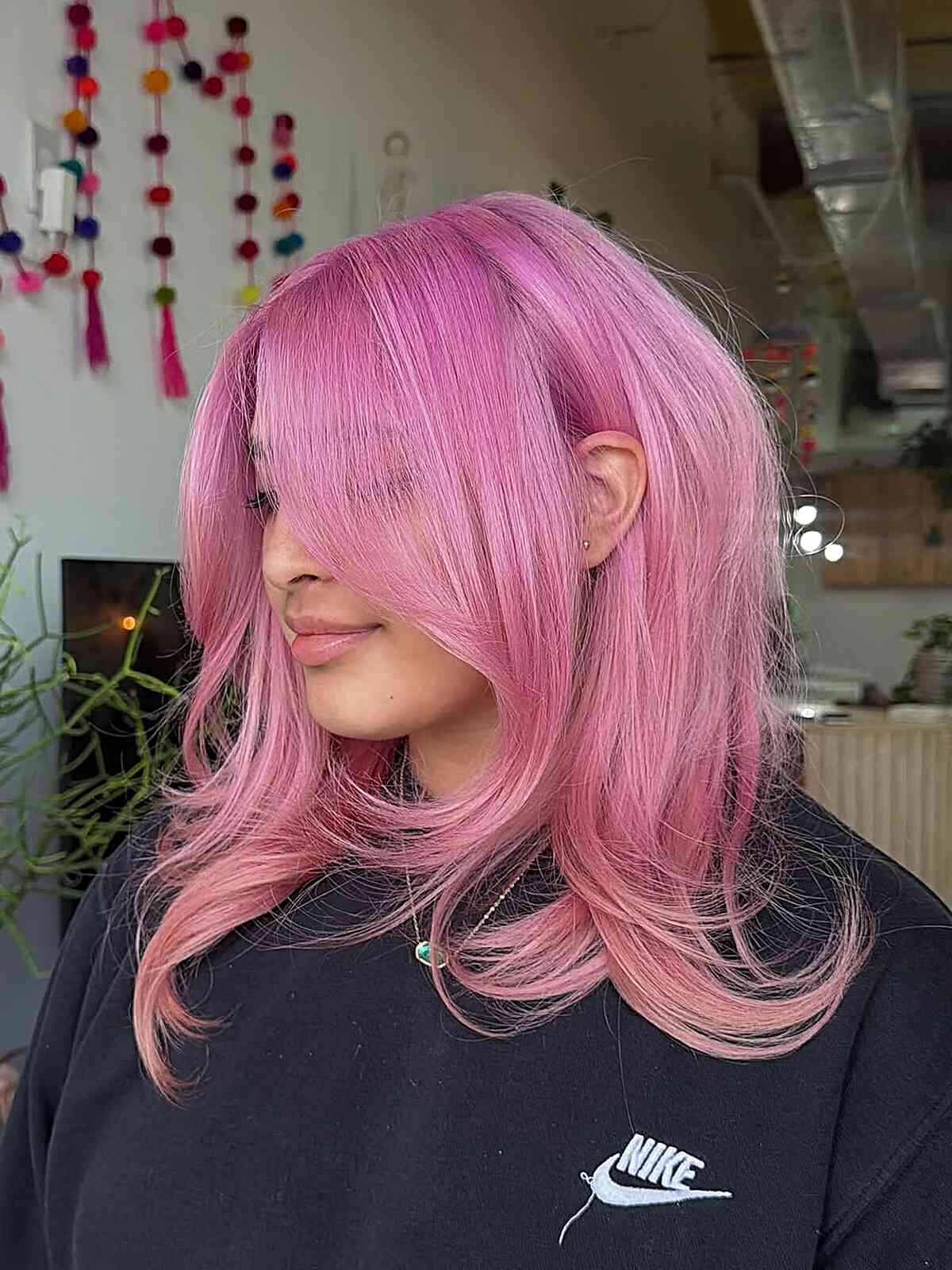 Soft Pastel Pink Layered Waves
