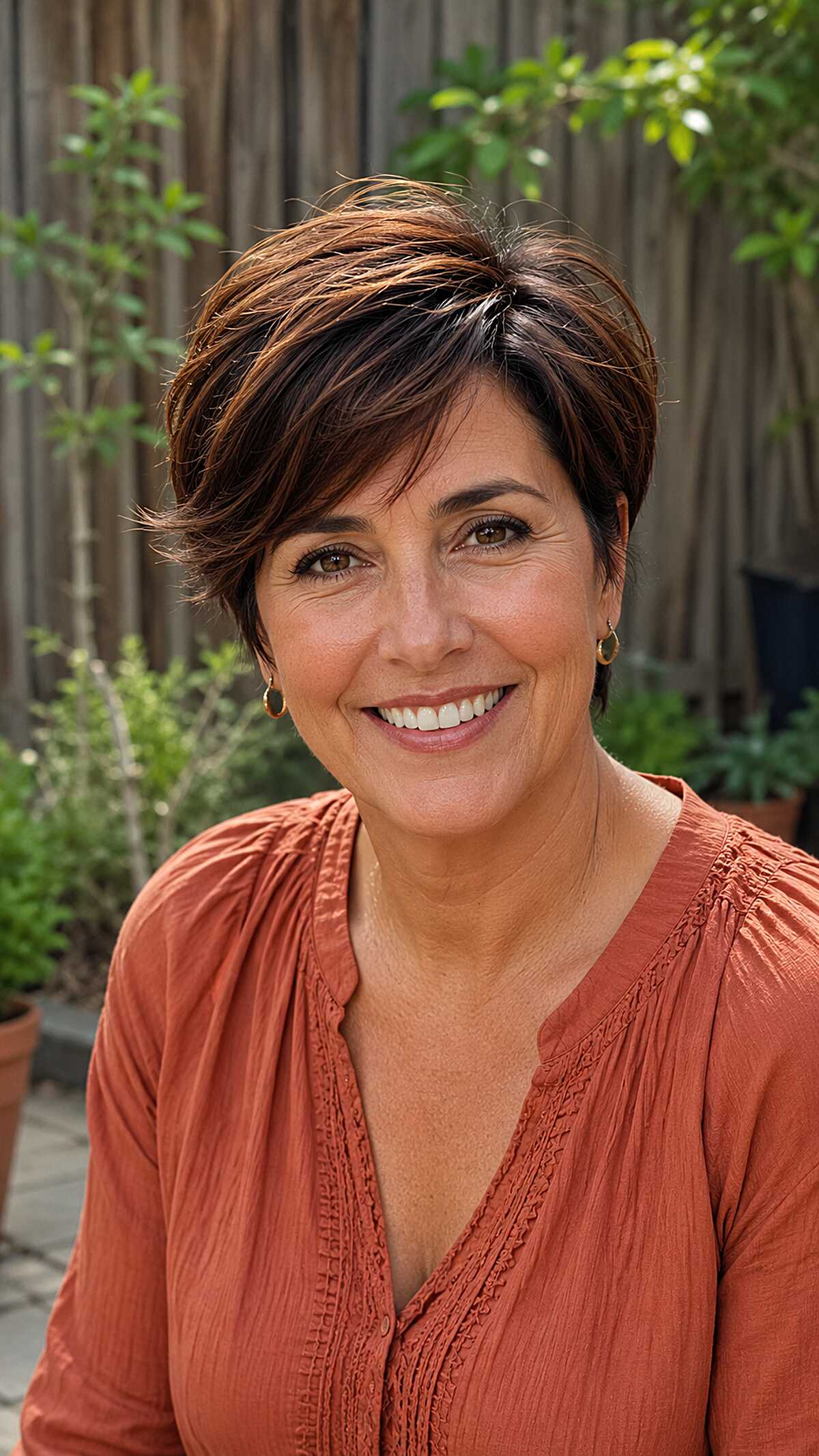 Swept Brunette Pixie with Fine Copper Foils