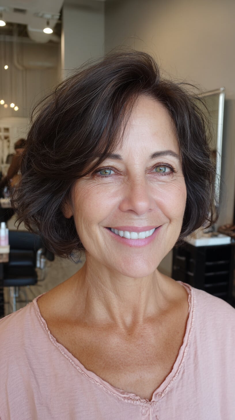 Tousled Brunette Bob with Feathered Movement