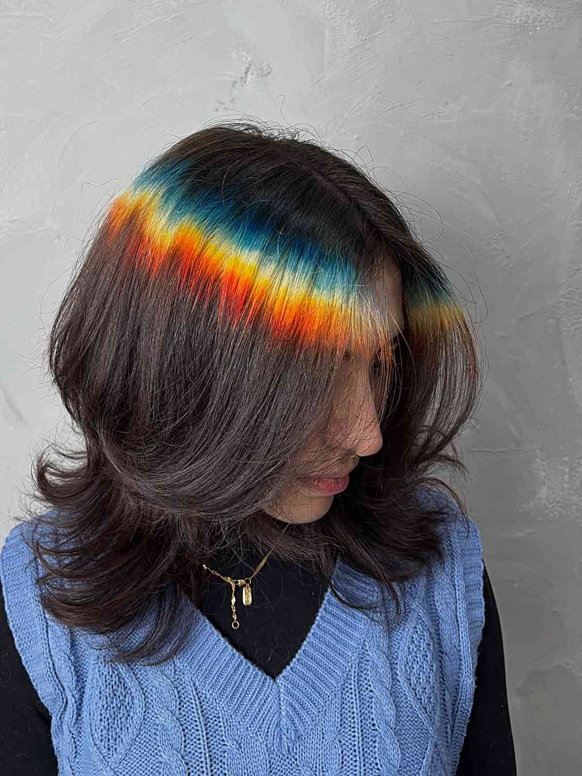 Vibrant Glitch Hair with Colorful Highlights