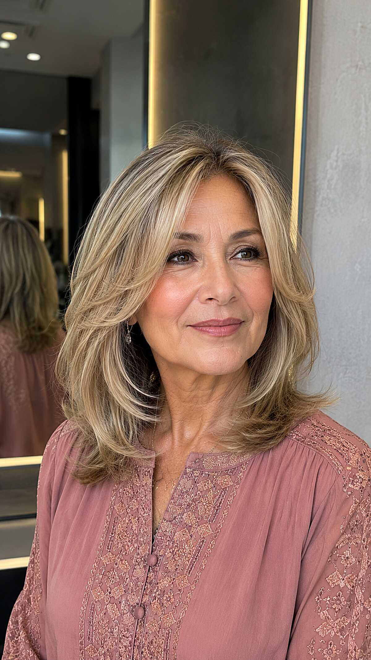 Warm Blonde Layered Lob with Feathered Framing Pieces