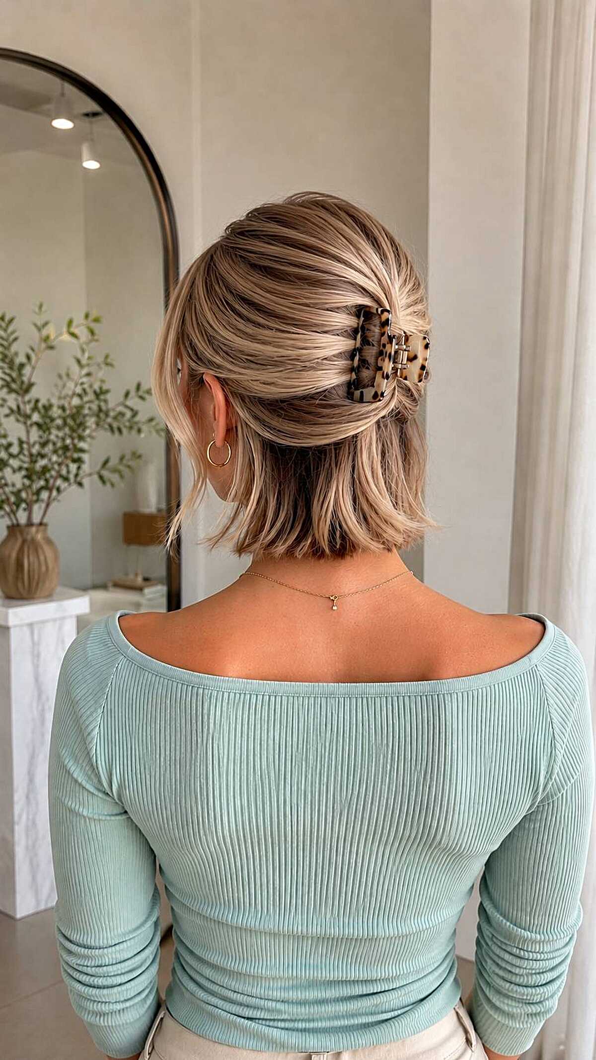 Blonde bob half-clipped with tortoiseshell claw
