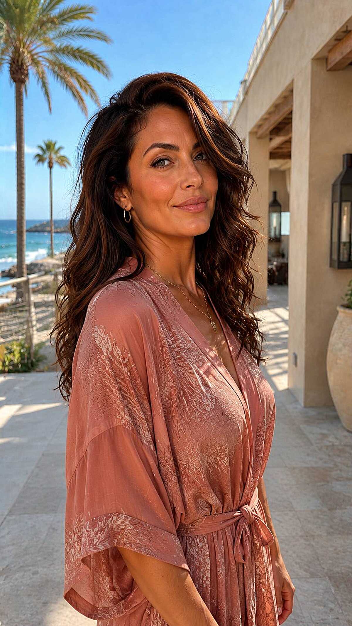 Voluminous wavy dark brunette hair with layers