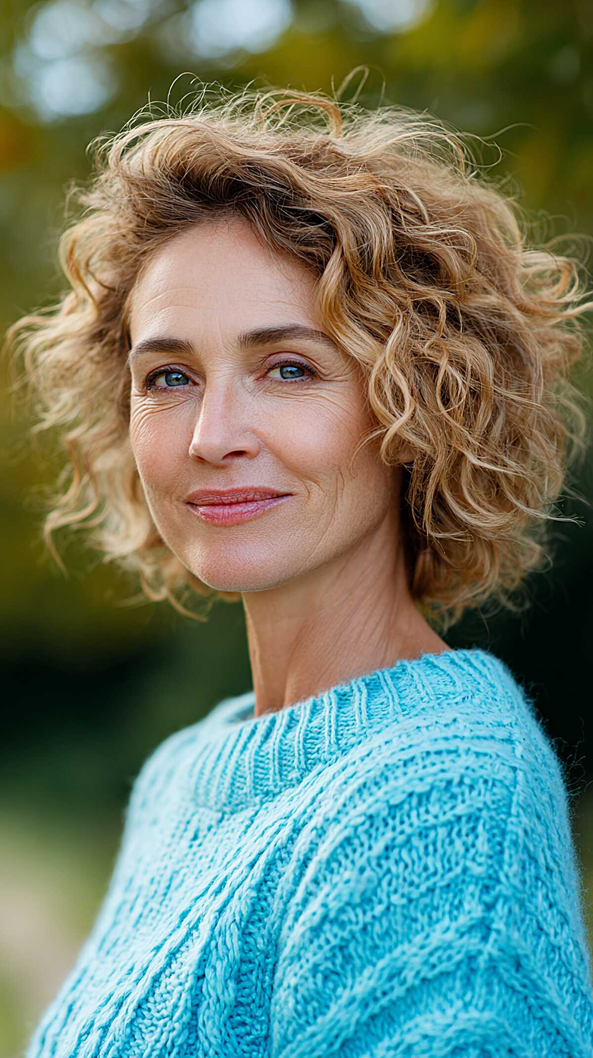 Chin-Length Blonde Curly Layers with Natural Texture and Lift
