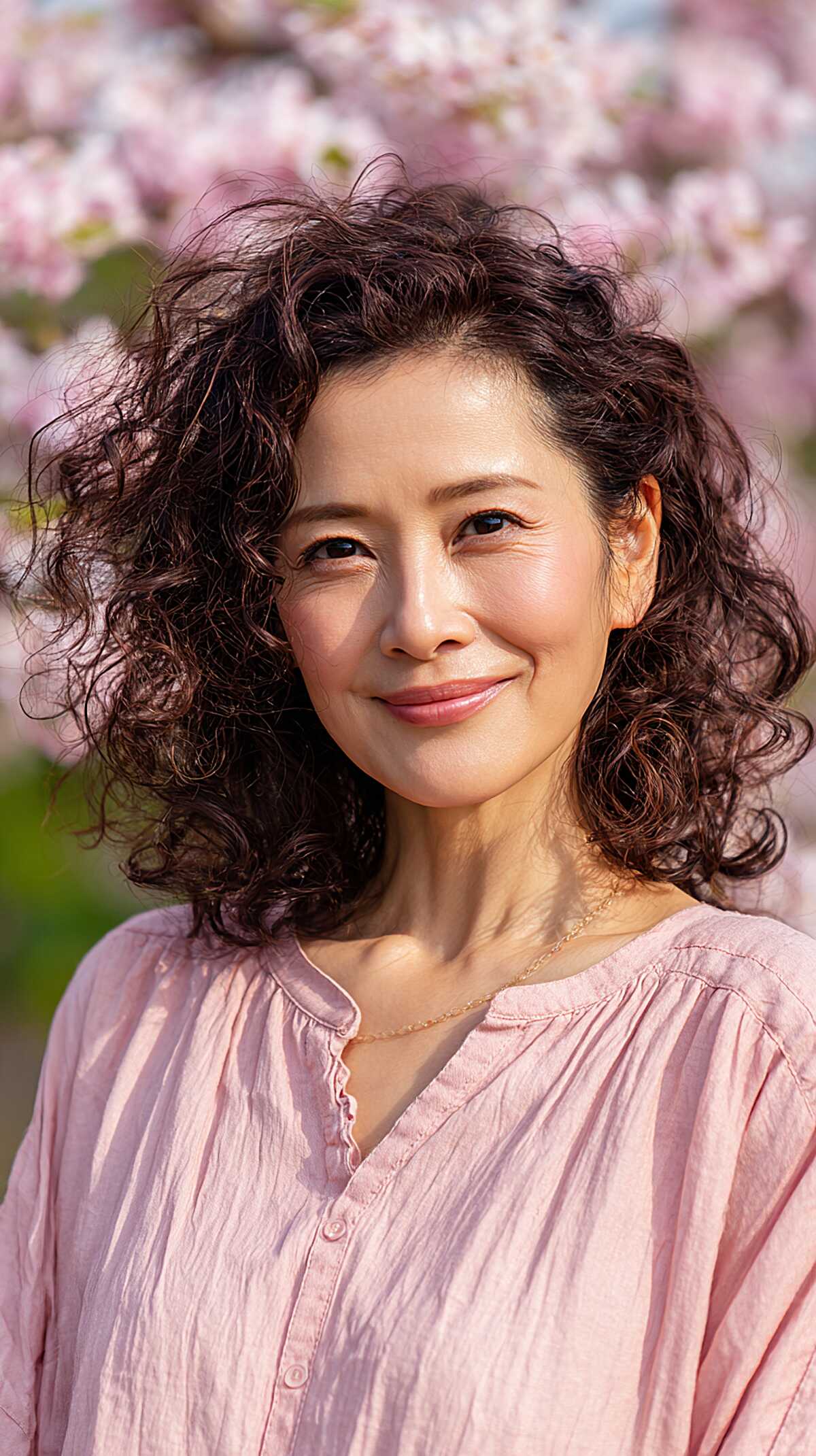 Shoulder-Length Dark Curls with Airy Layered Movement
