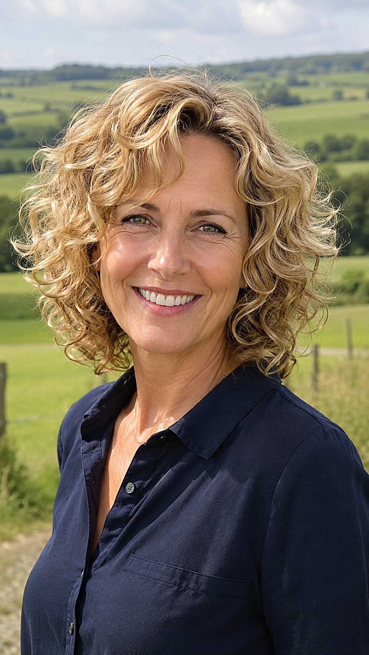 Warm Blonde Curly Layers with Loose Collar-Length Shape