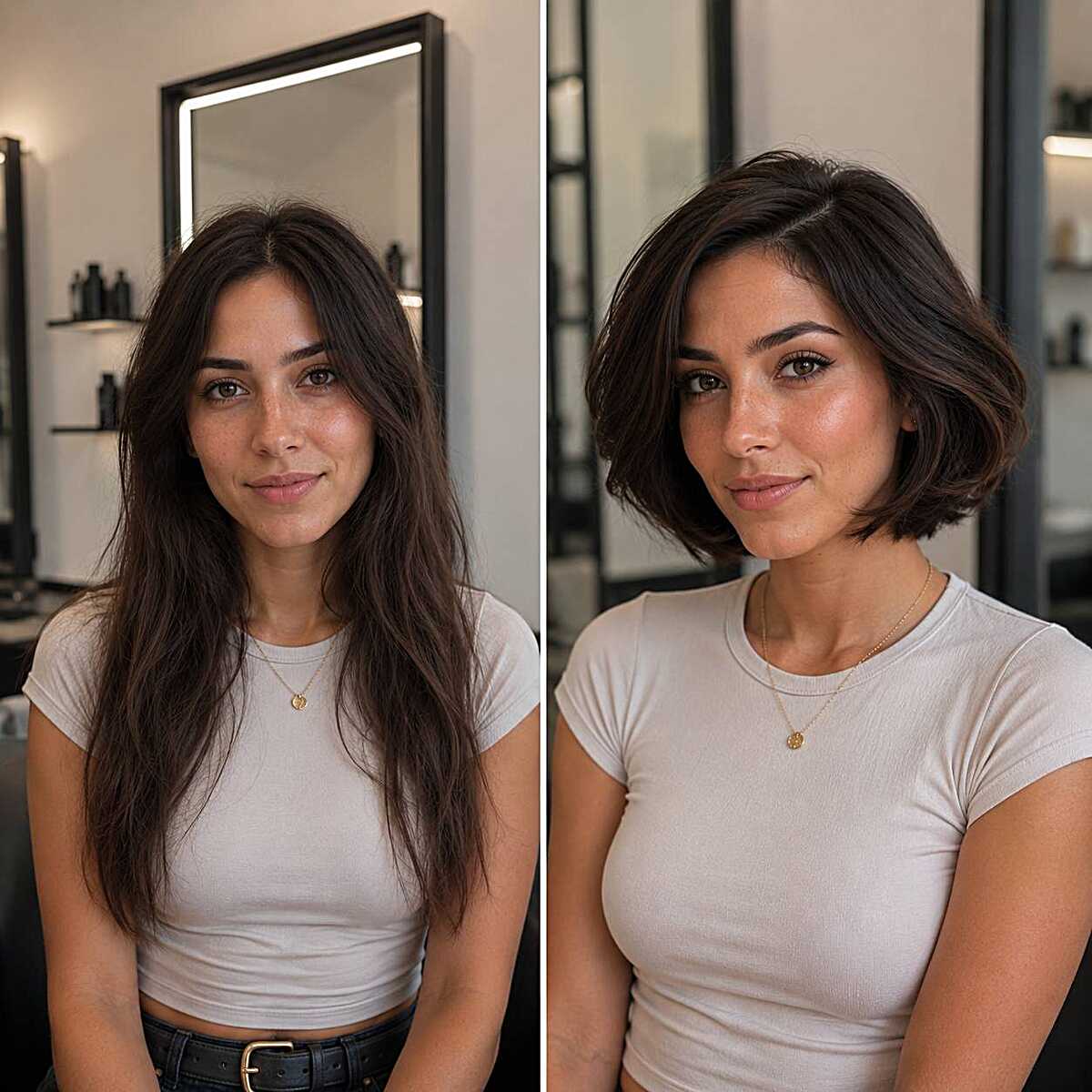 Before and after long to baroque bob transformation