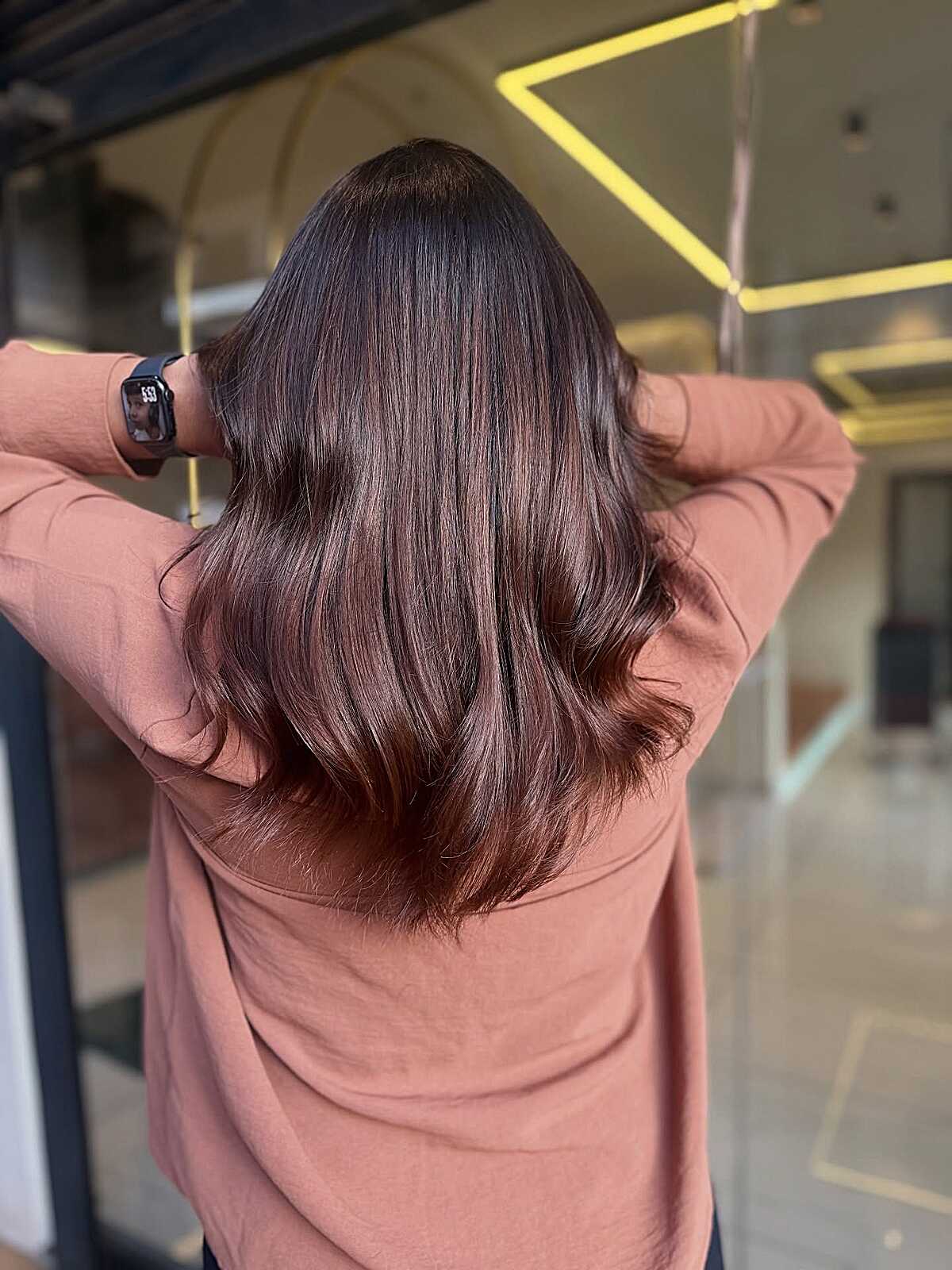 Medium espresso brunette bob with glossy subtle sheen