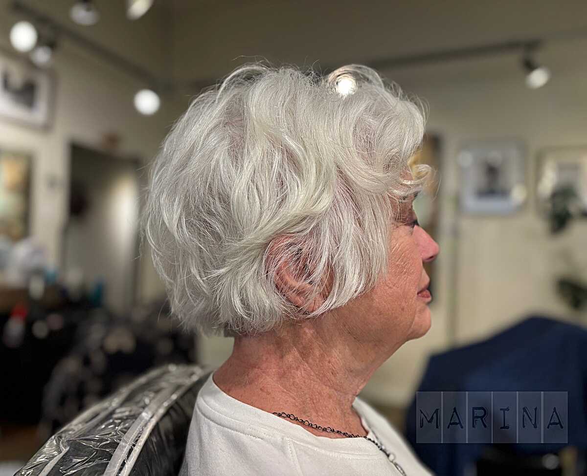 White silver bixie with large body waves from the side