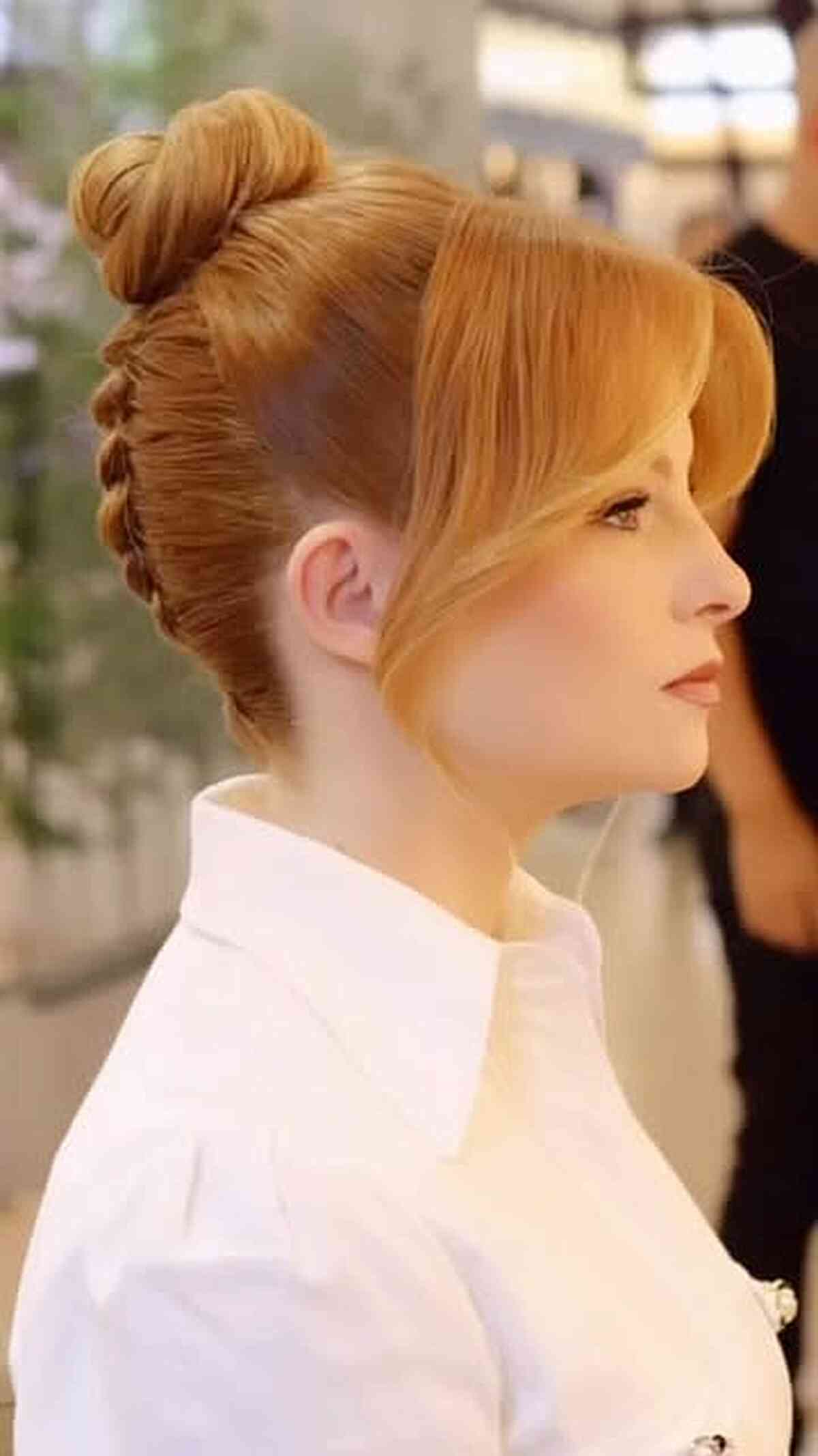 Stylish Golden Copper Braided Bun
