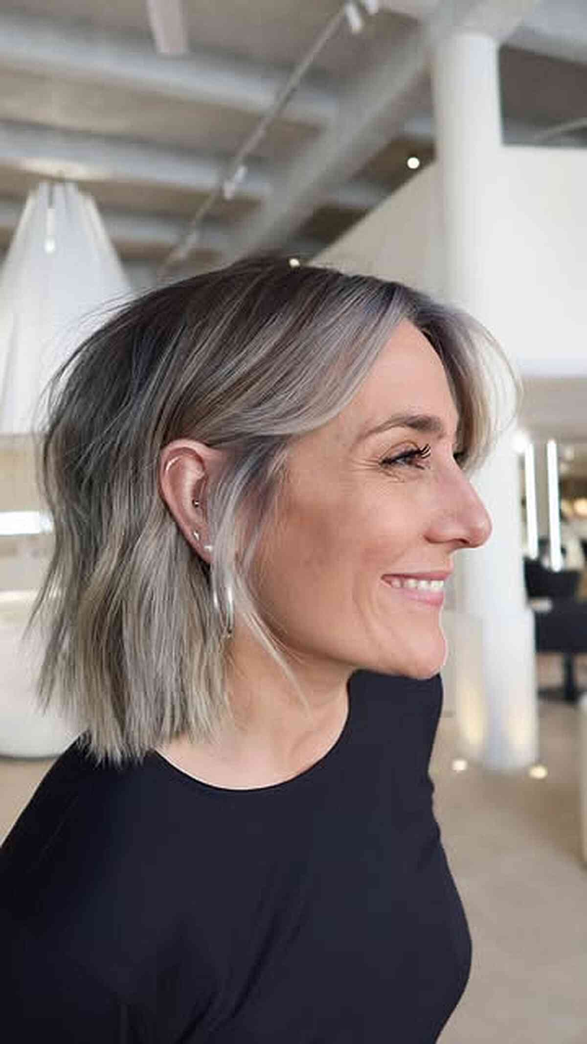 Smoky Silver Layered Bob