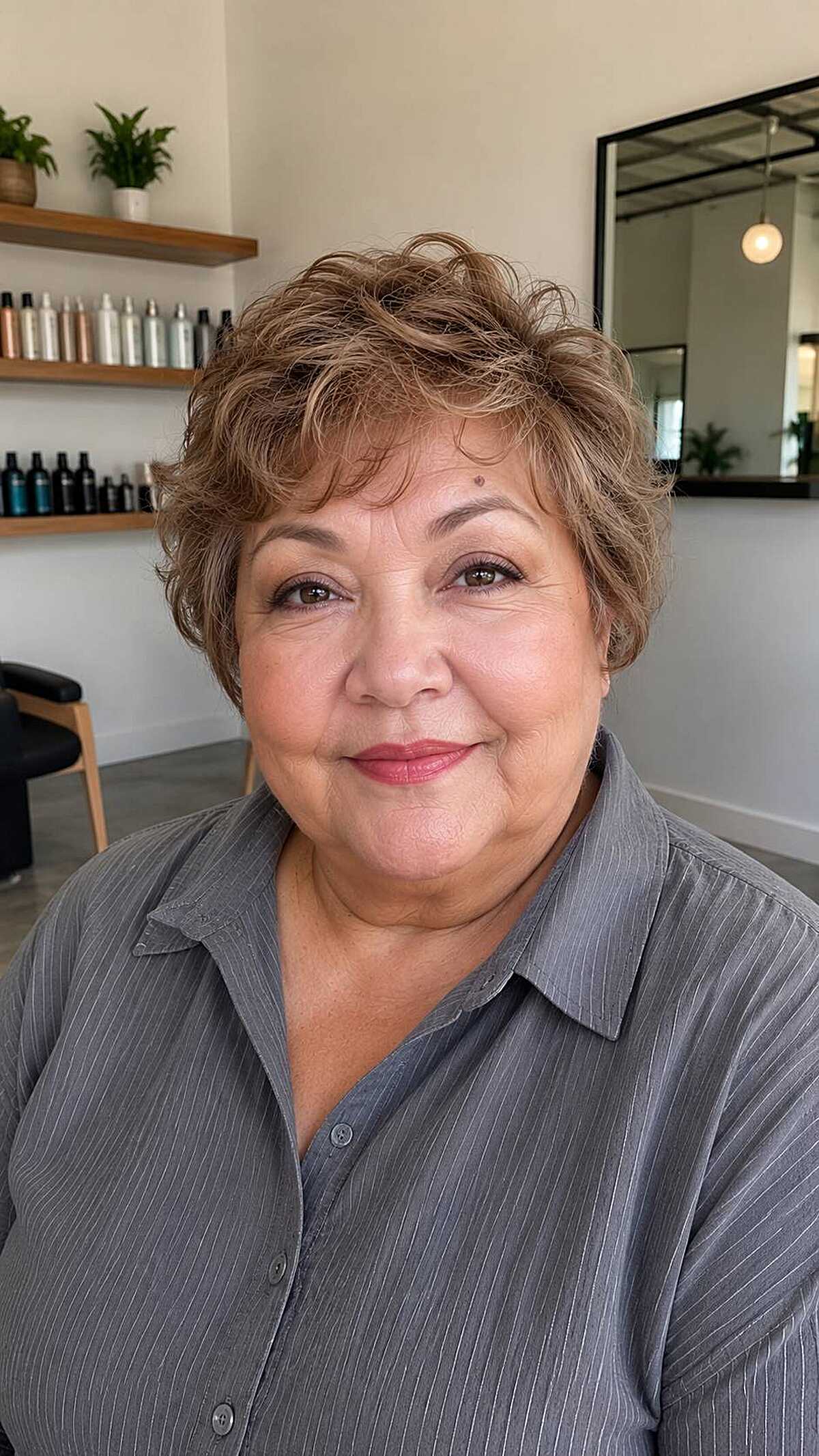 Short tousled pixie in light honey brown tones