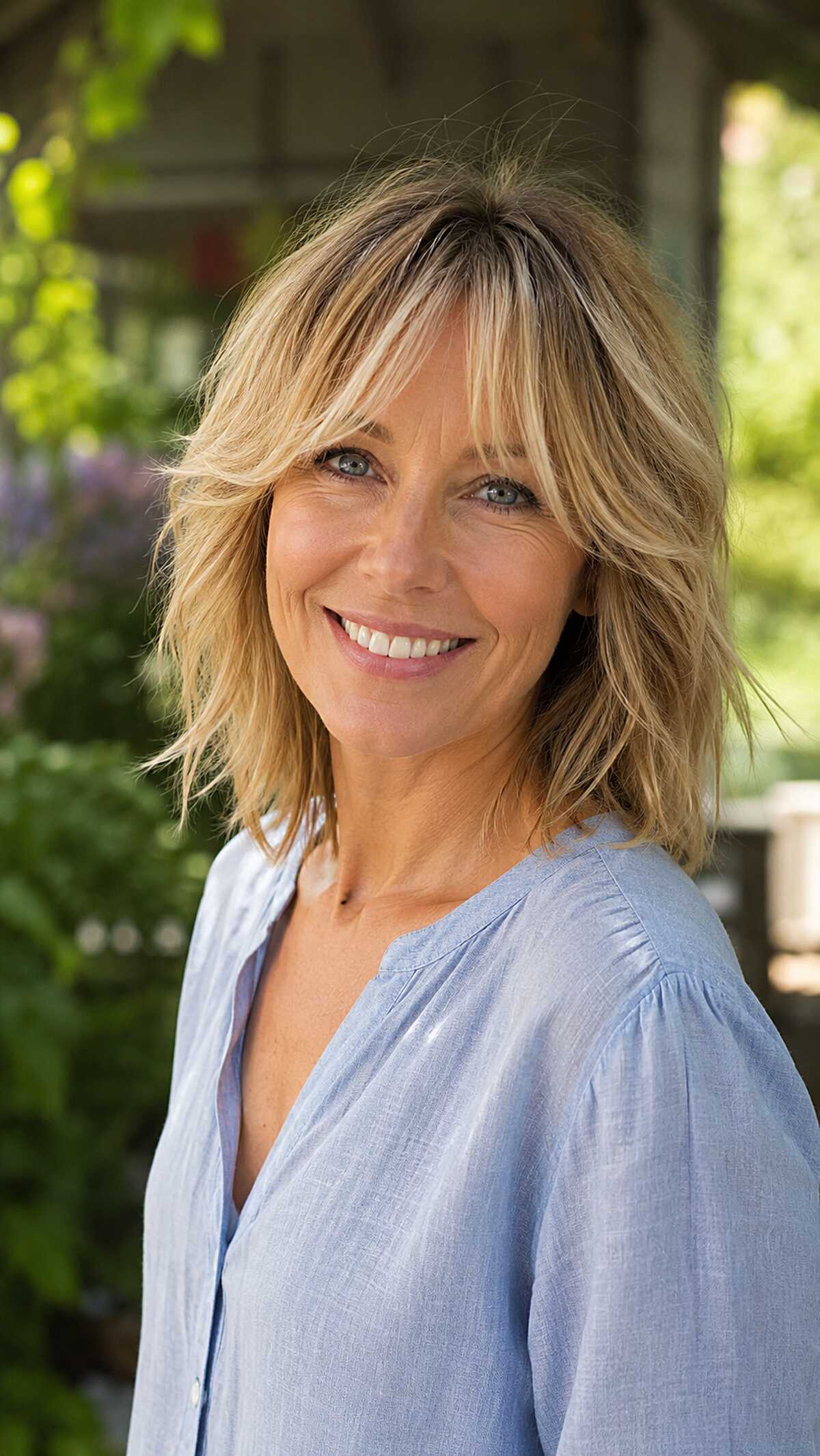 Blonde Shoulder-Length Shag with Soft Curtain Fringe