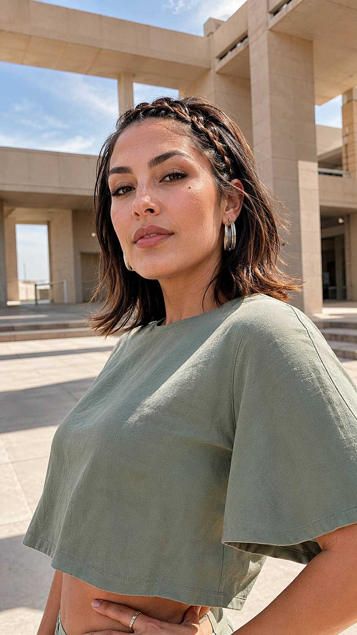 Short wavy bob with a braided headband detail