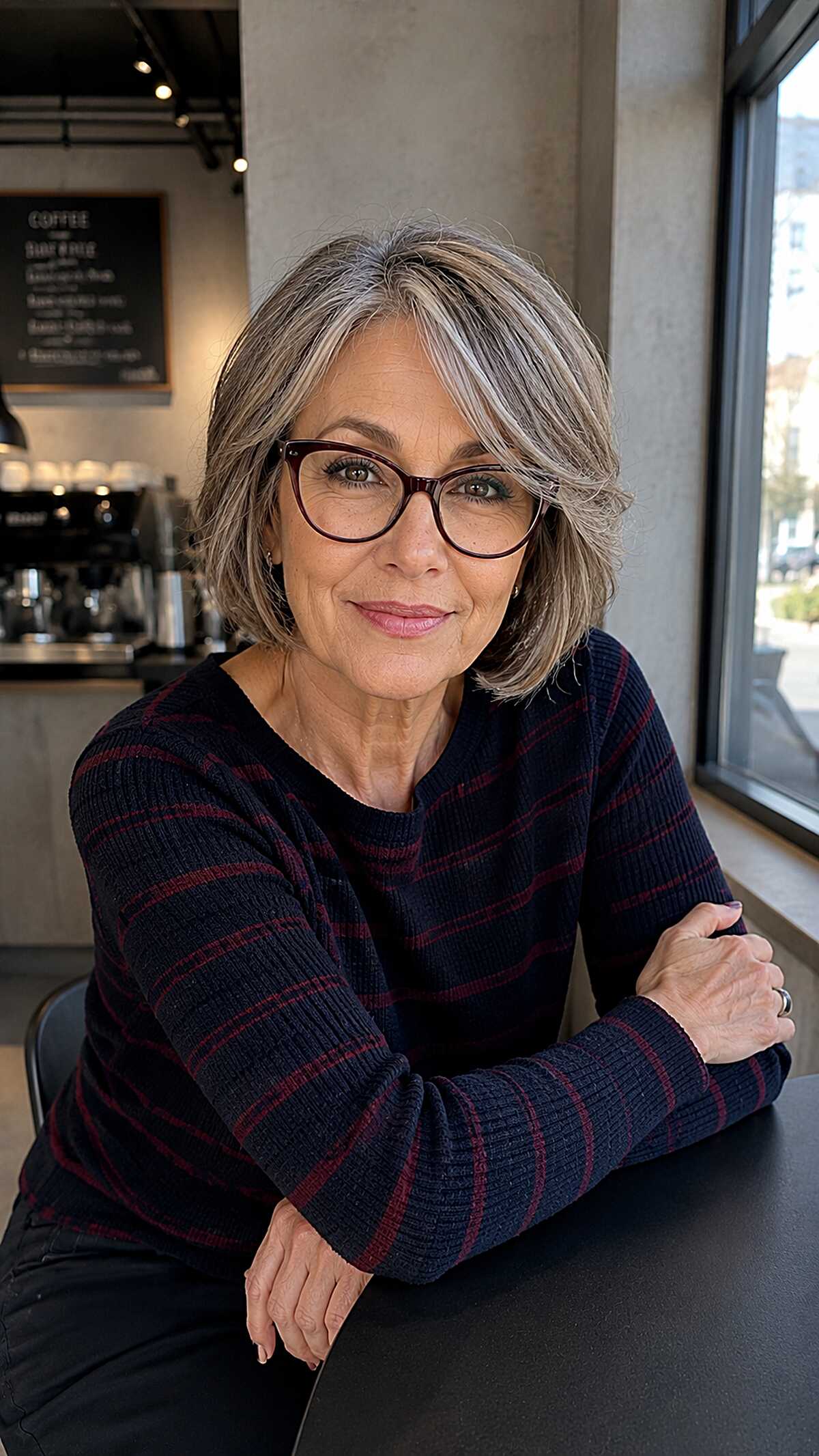 Chin-Length Layered Bob With Natural Gray Blend