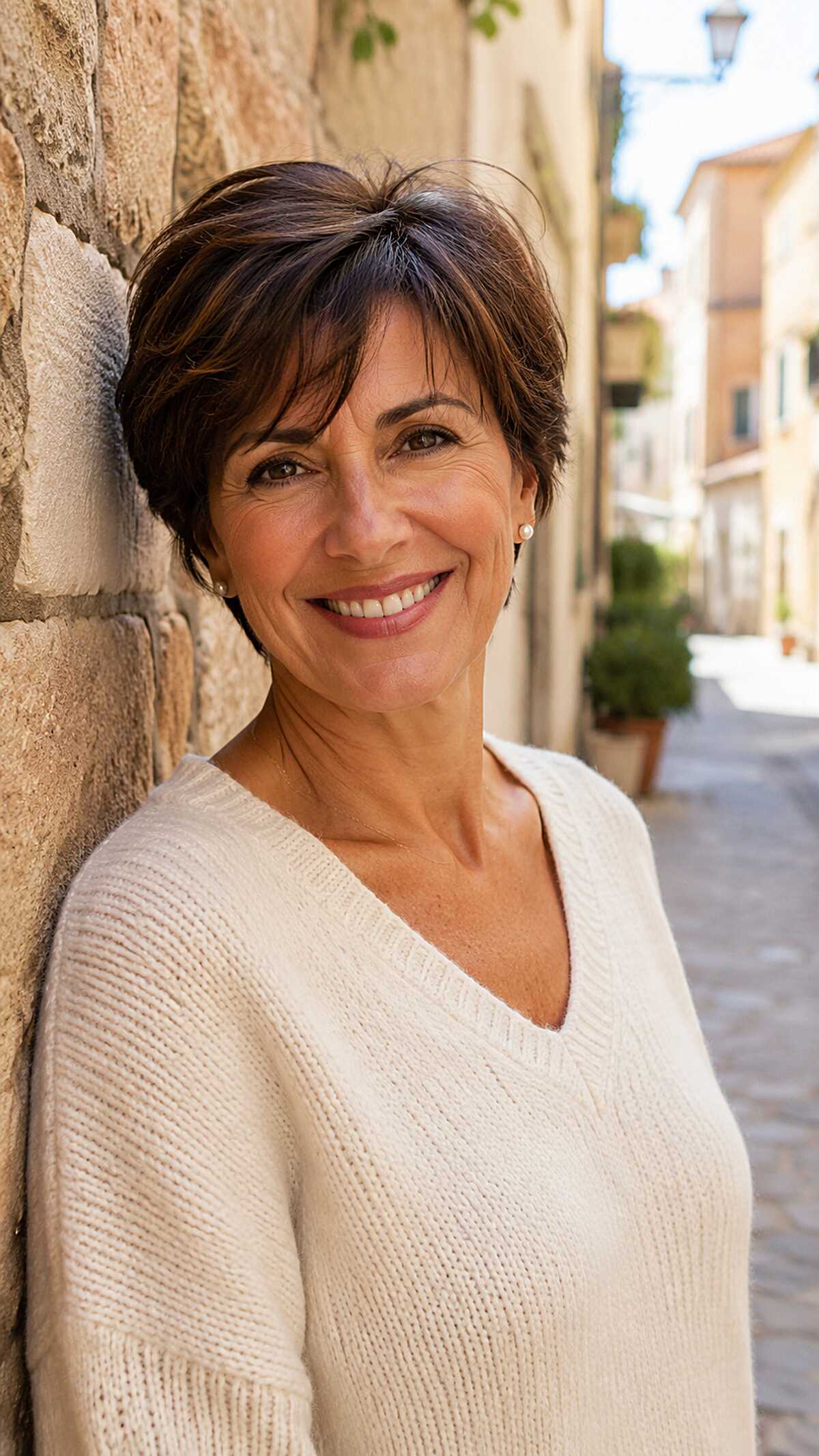 Chocolate Brown Pixie with Forward-Swept Crown Layers