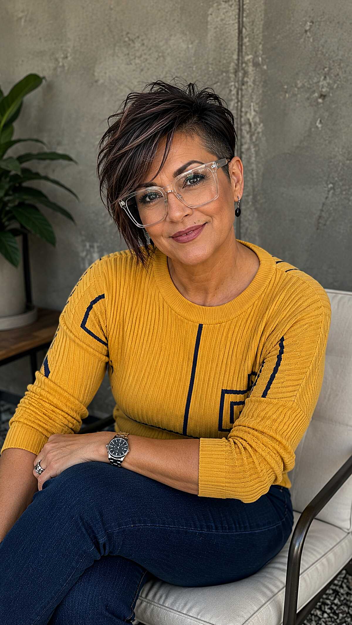 Dark Brunette Undercut Pixie With Long Textured Top and Wispy Nape