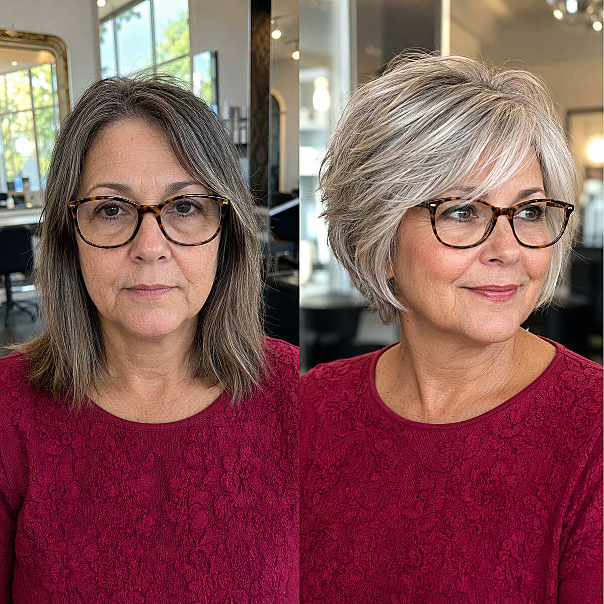 Feathered Gray Crop With Long Sweeping Bangs