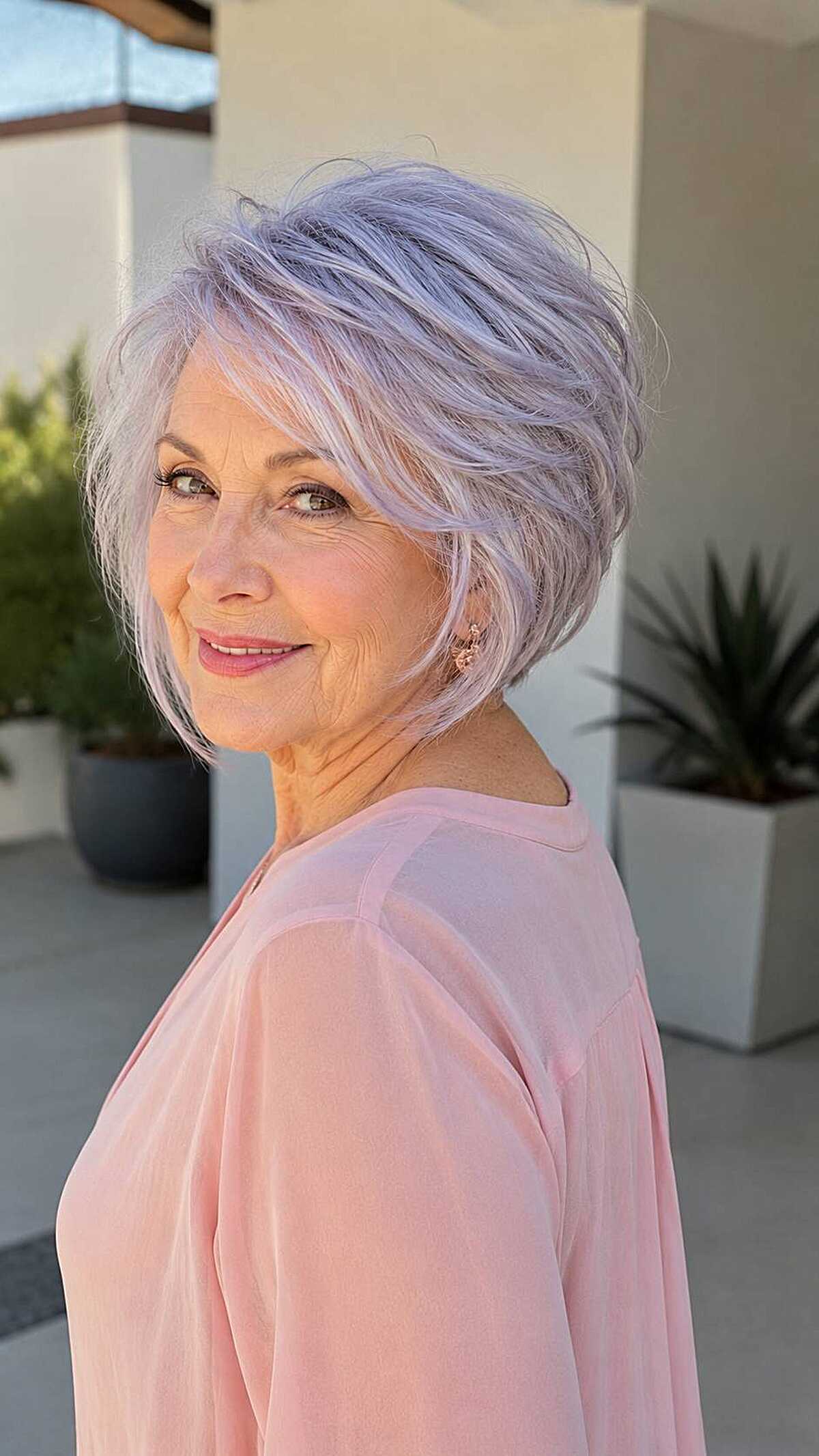 Lavender-tinted textured A-line bob