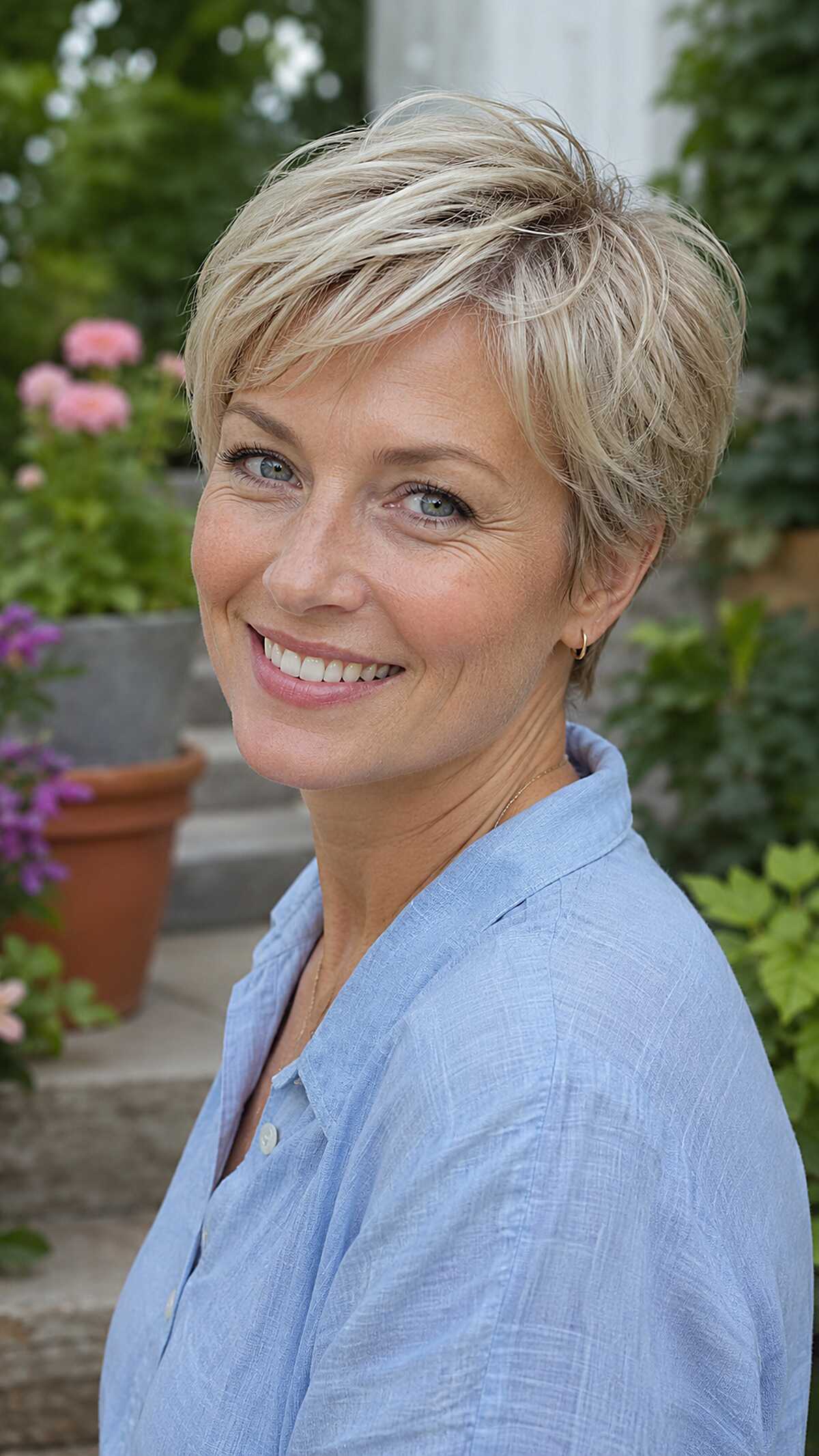 Layered Blonde Pixie with Natural Root Shadow
