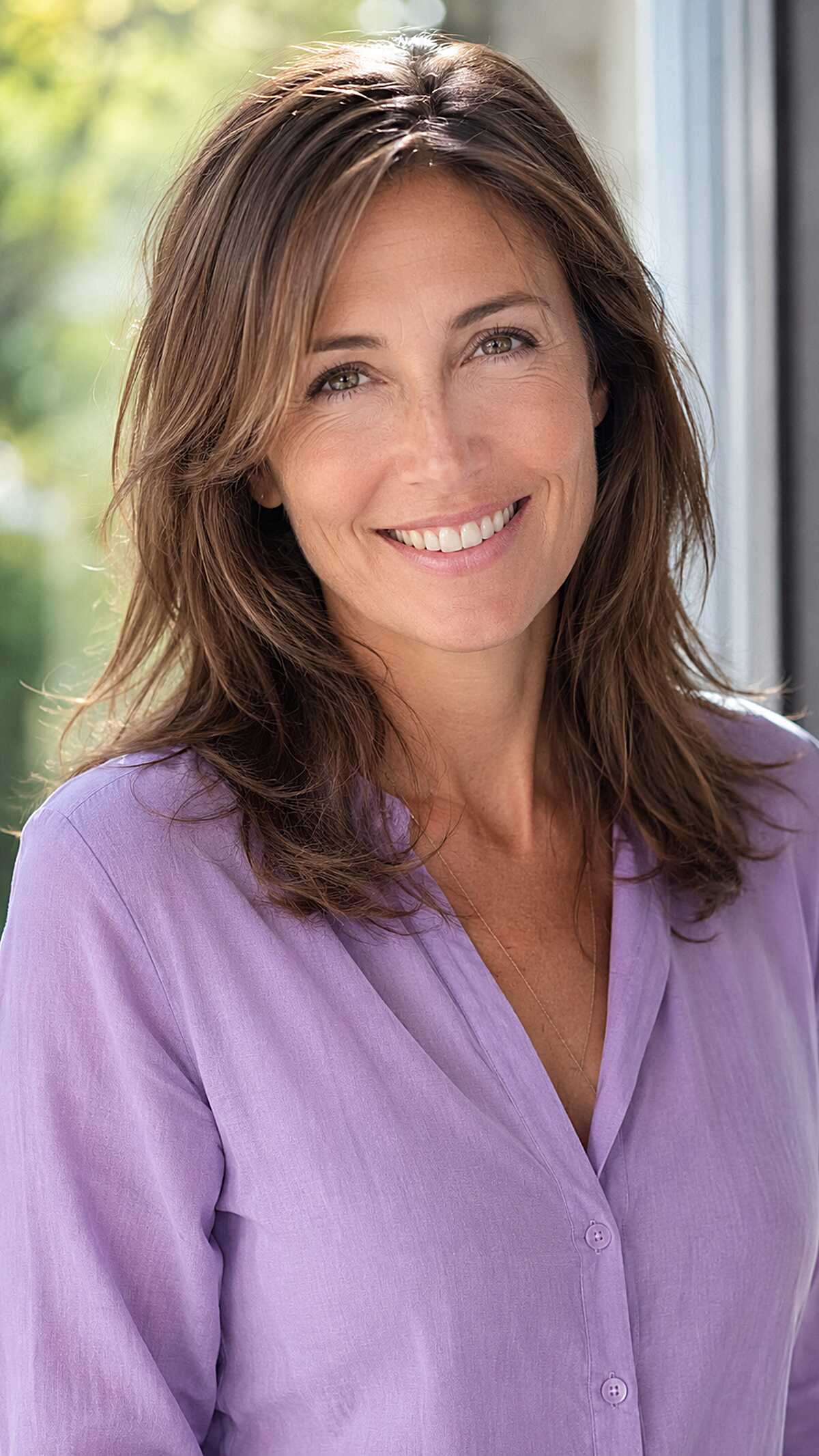 Medium brunette shag haircut with feathered layered ends