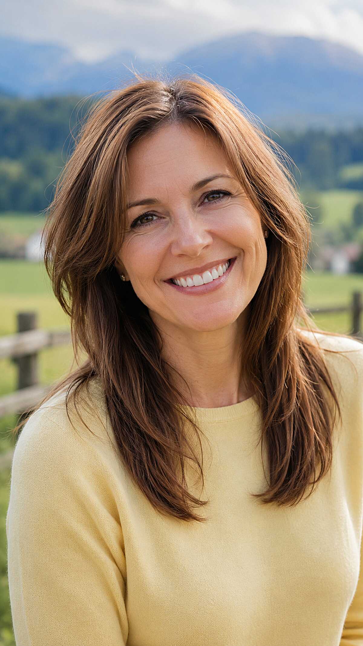 Medium brunette classic layered haircut with side part