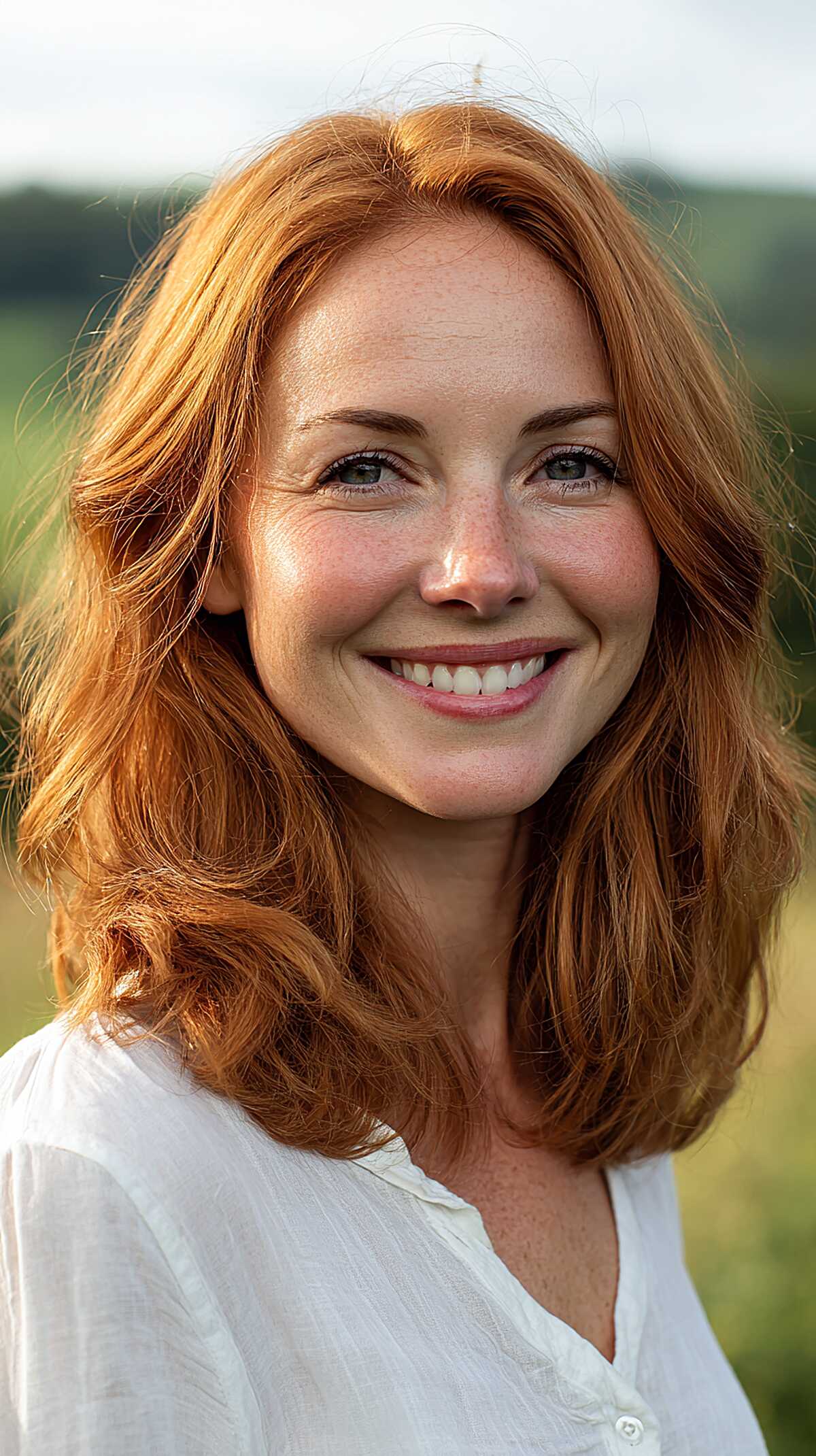 Natural red medium hair with soft curtain layers