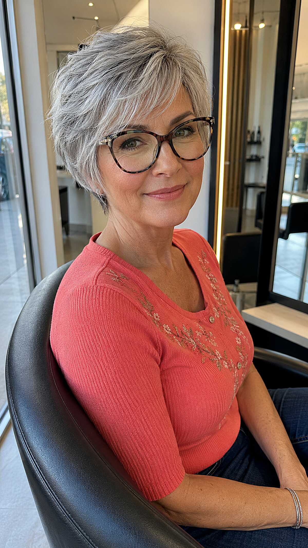 Piecey Silver Crop With Swept Fringe and Tapered Nape