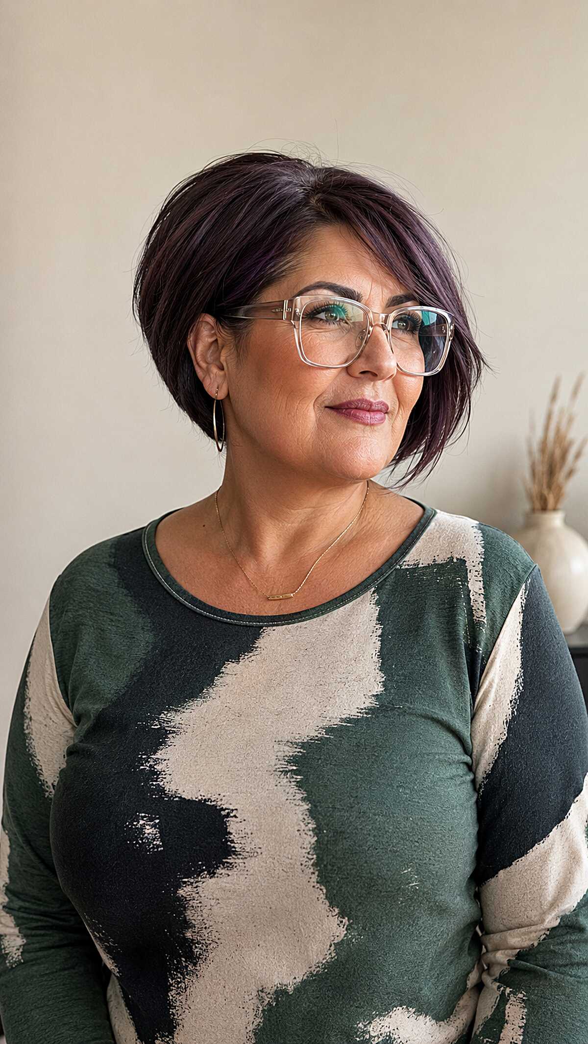Plum-Toned Razored Bob With Deep Side Part