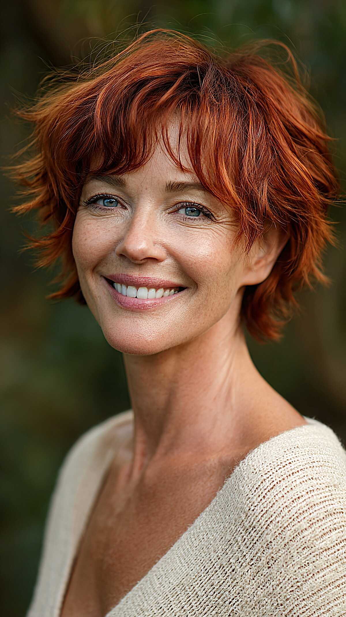 Red Copper Ear-Length Shag with Choppy Textured Fringe