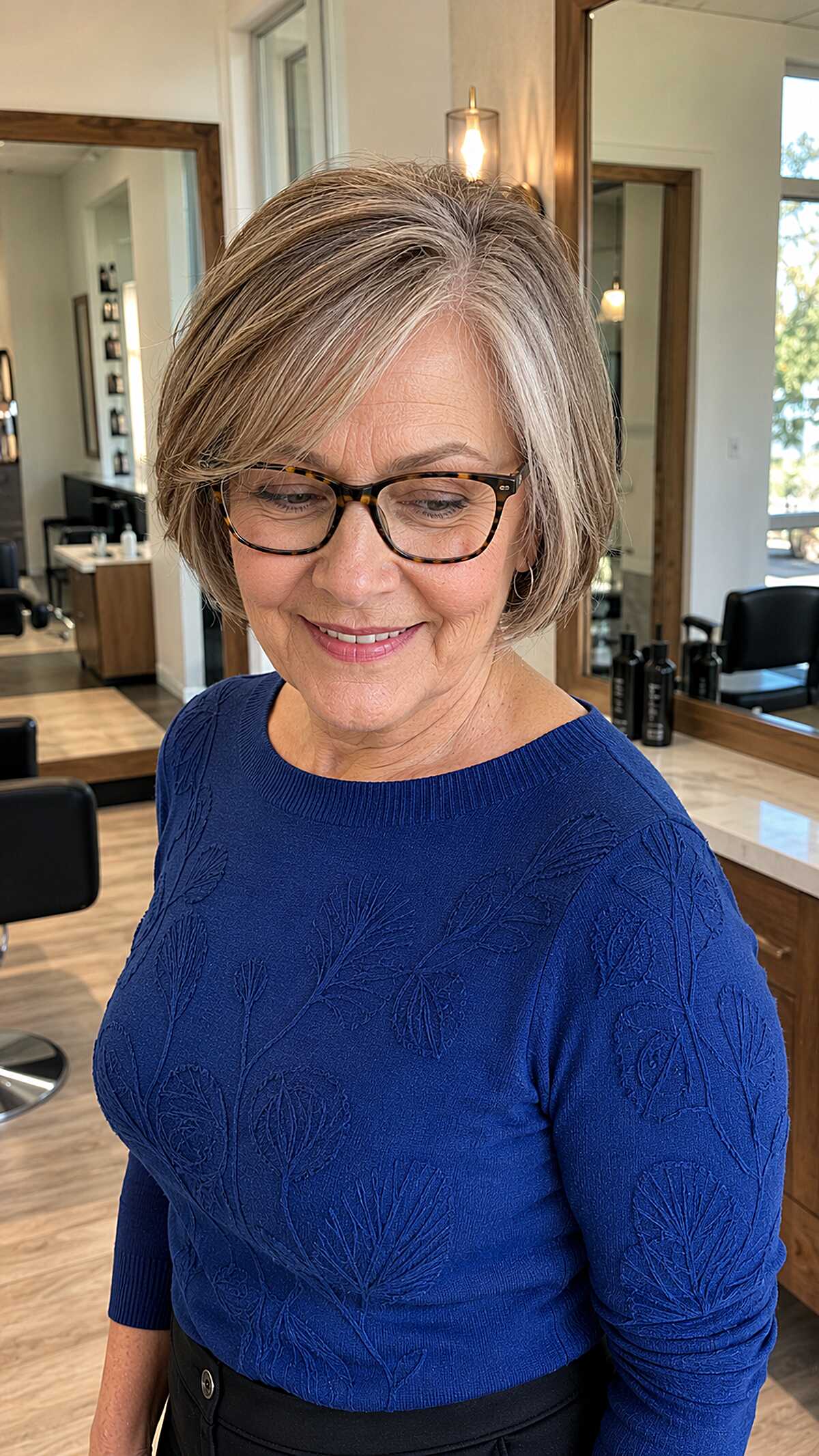 Soft Ash Blonde Short Bob With Grown-Out Gray Root Integration