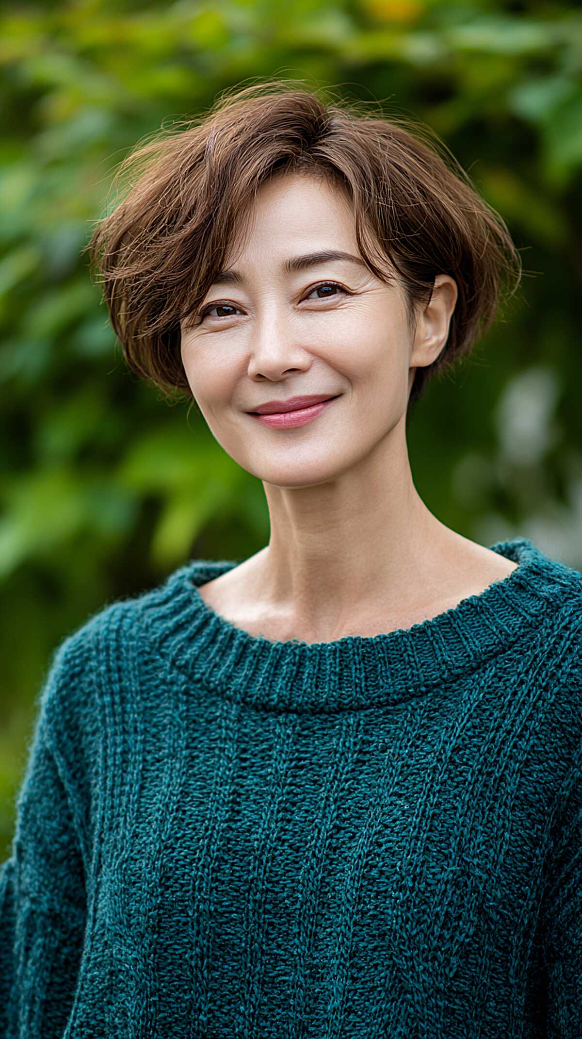 Soft Brunette Crop with Lifted Crown and Wispy Ends