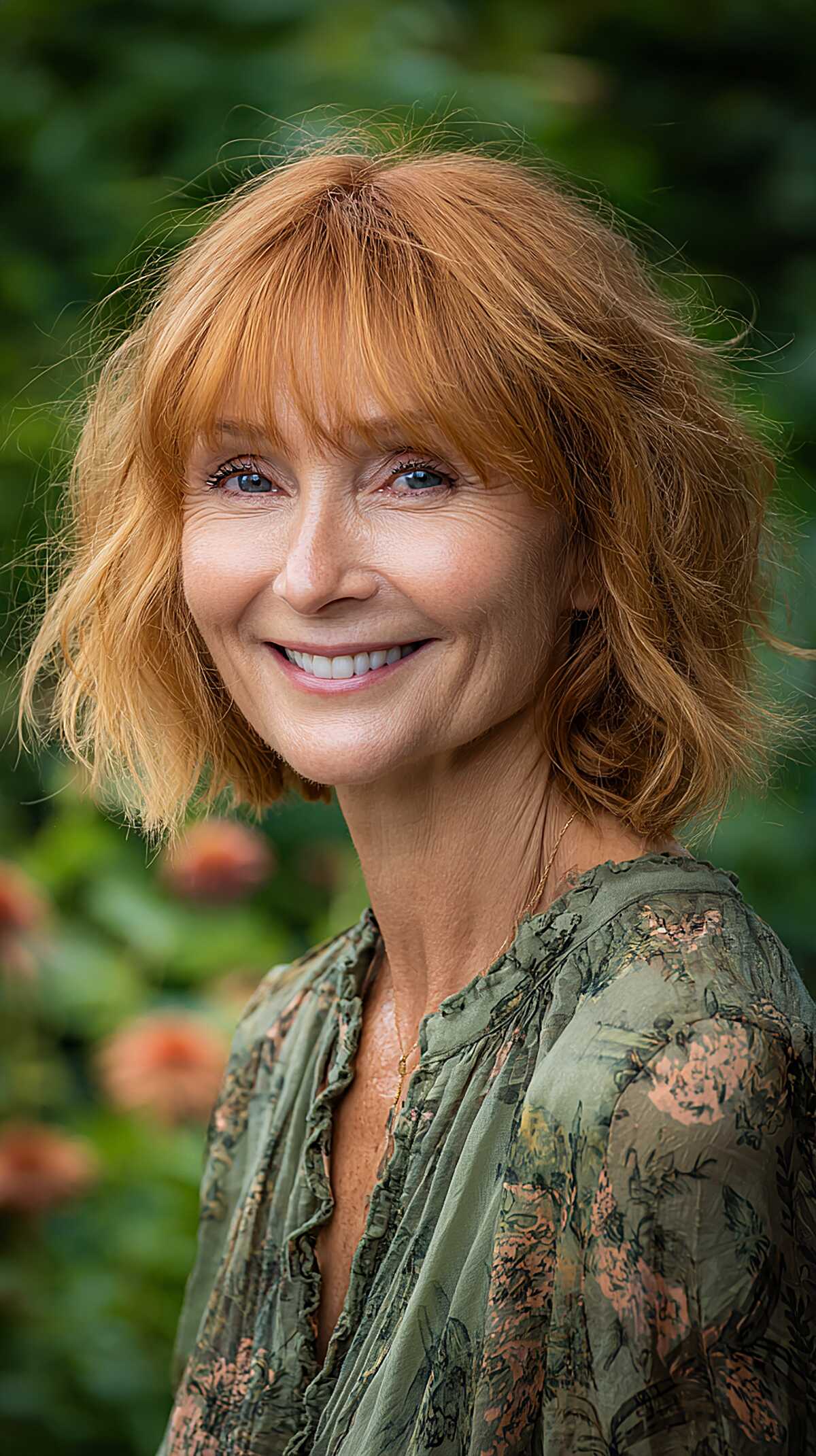 Strawberry Copper Chin-Length Shag with Curtain Fringe