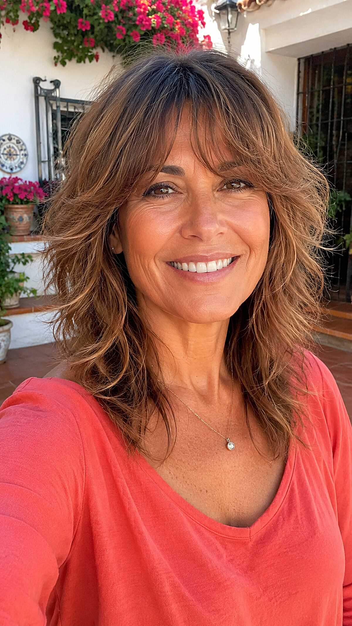 Sun-Warmed Collarbone Shag with Tousled Curtain Bangs